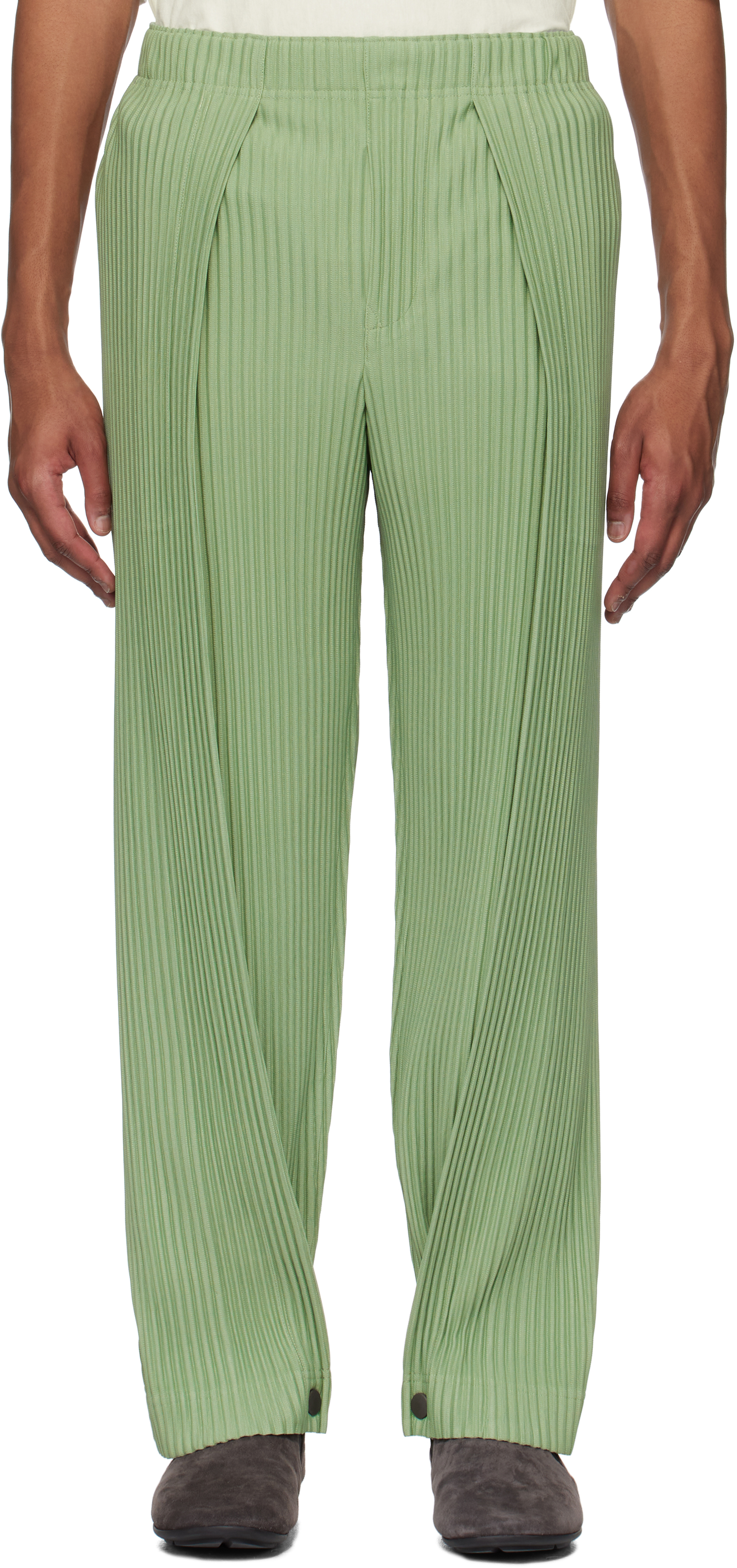 HOMME PLISSÉ ISSEY MIYAKE Green Pleats Bottoms 1 Trousers