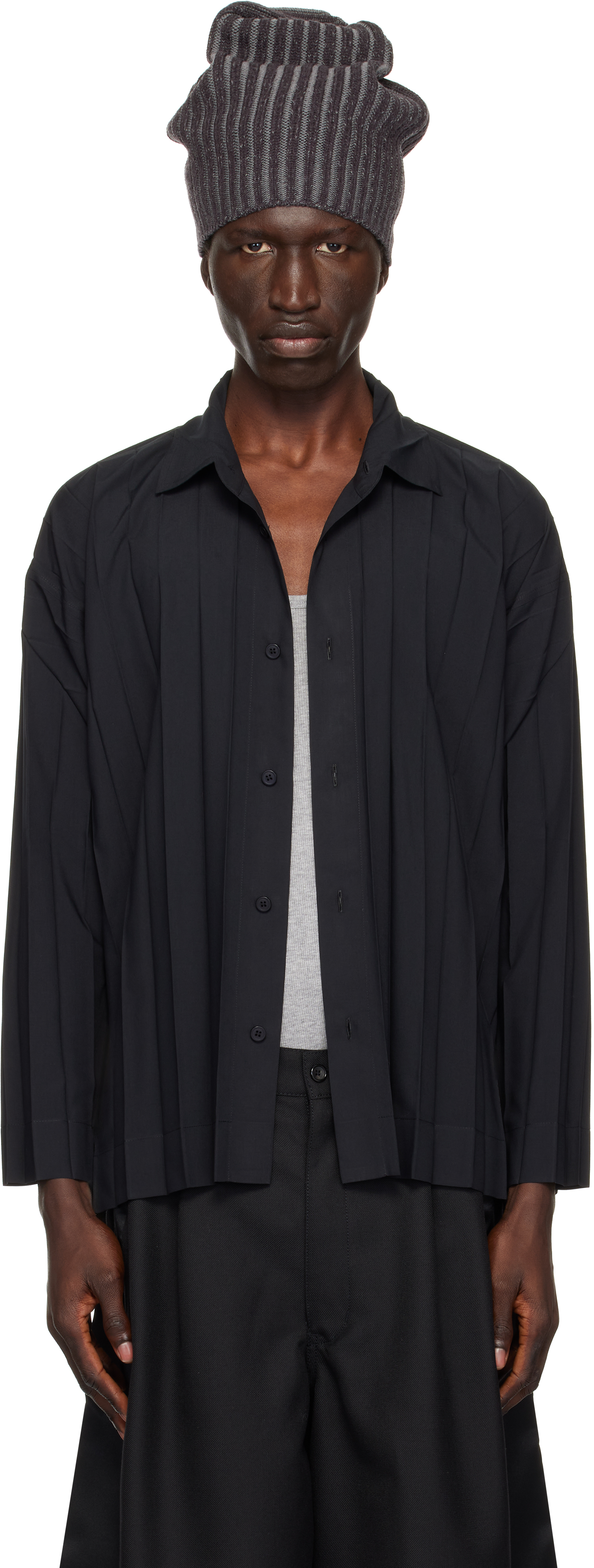 HOMME PLISSÉ ISSEY MIYAKE: Black Edge Shirt | SSENSE HOMME PLISSÉ ISSEY MIYAKE: Black Edge Shirt | SSENSE