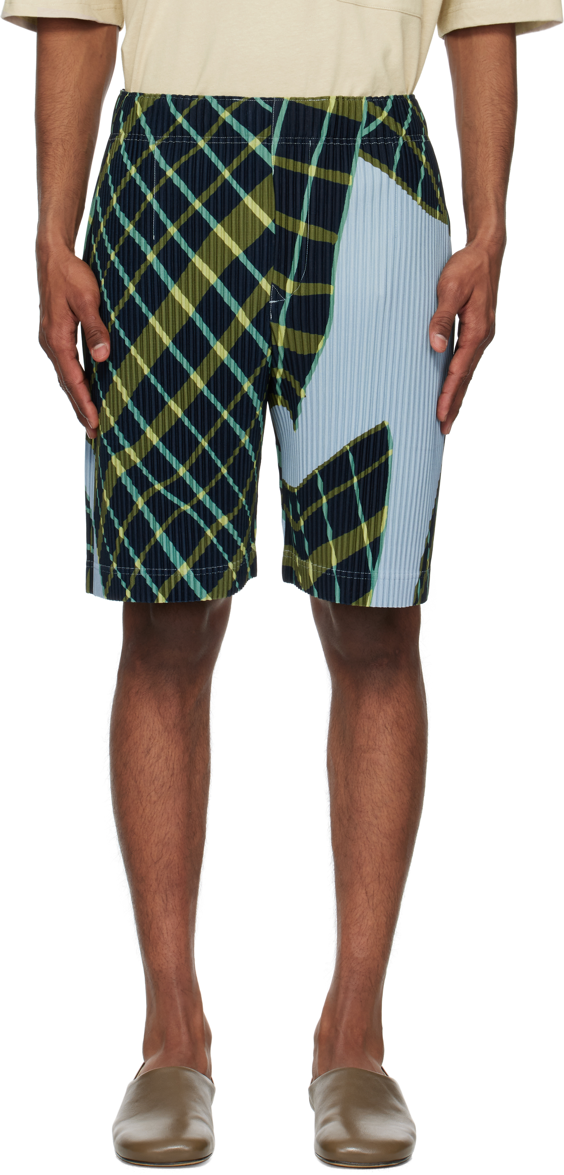 HOMME PLISSÉ ISSEY MIYAKE Yellow & Orange Windswept Plaid Shorts