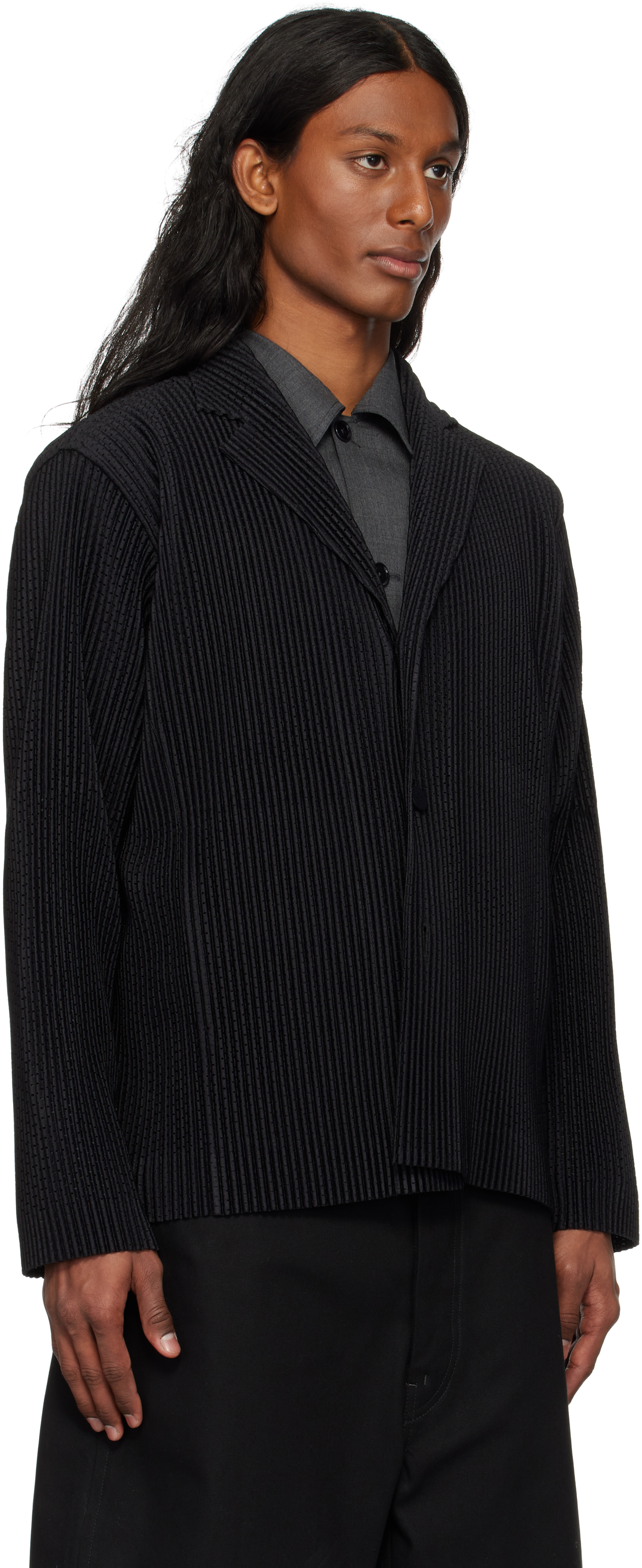 ISSEY MIYAKE BLACK OUTER MESH BLAZER