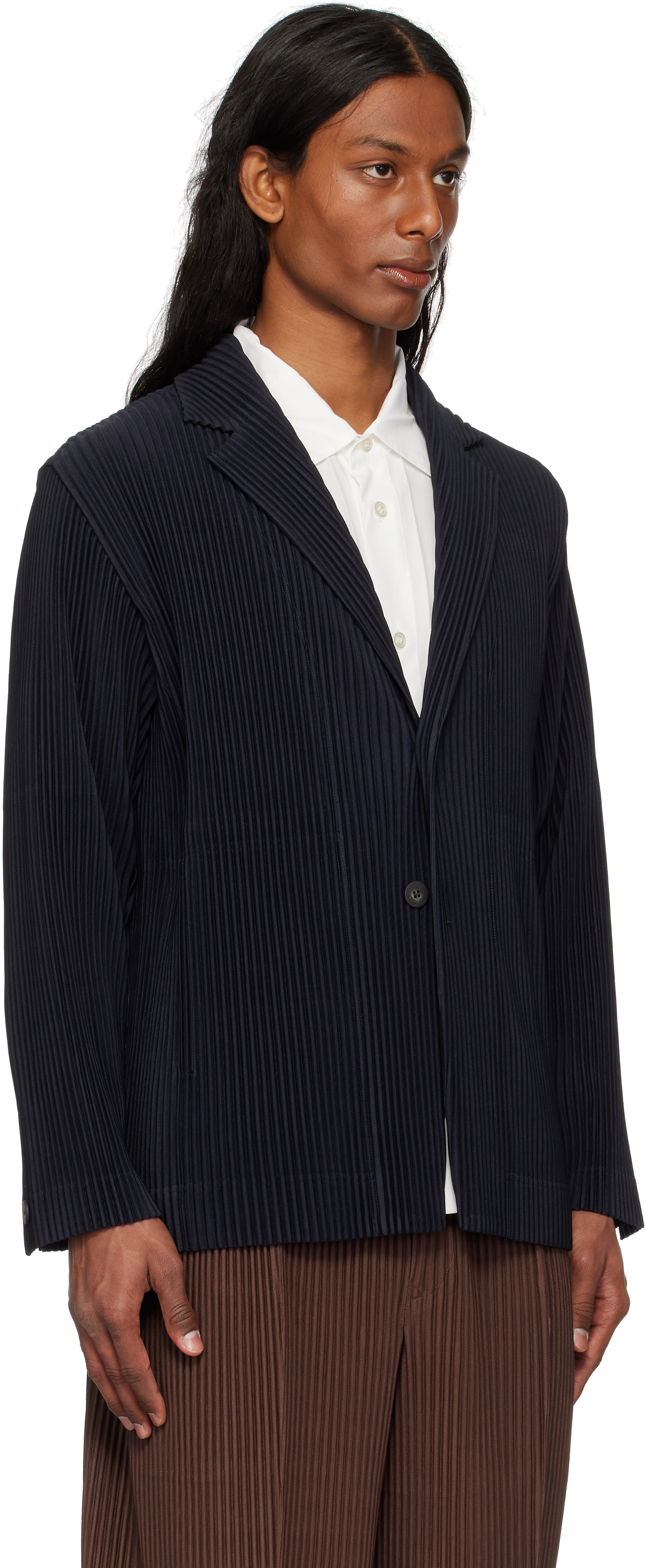 Shop Issey Miyake Navy Basics Blazer