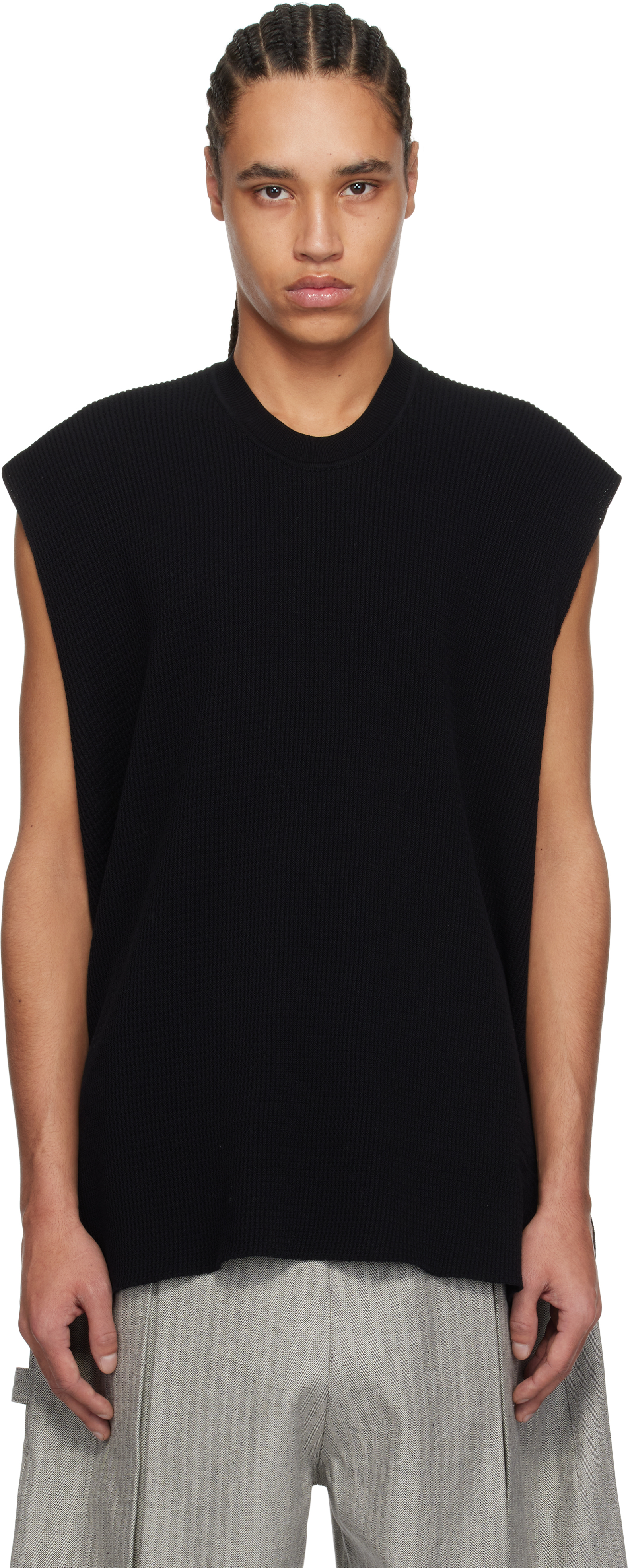 Shop Issey Miyake Black Tight Twist Cotton Knit Vest In 15-black