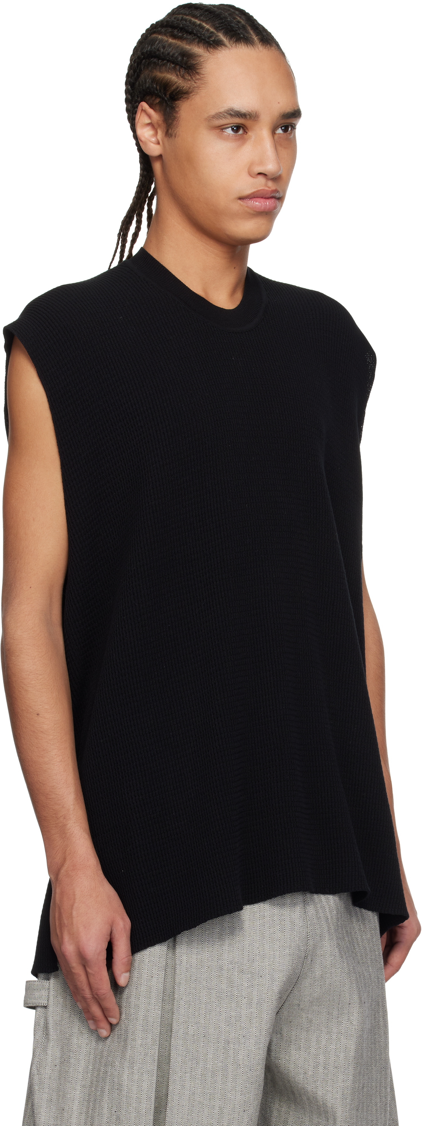 Shop Issey Miyake Black Tight Twist Cotton Knit Vest In 15-black
