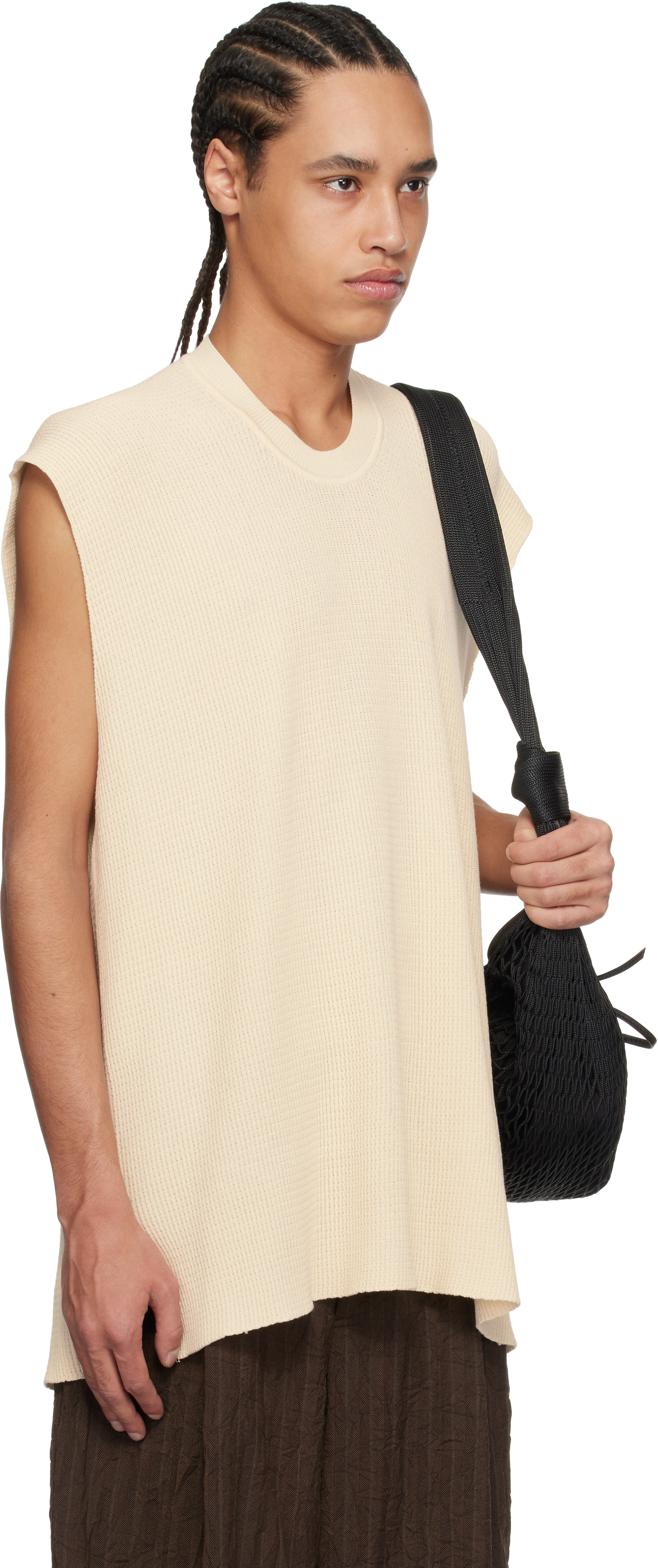 Shop Issey Miyake Beige Tight Twist Cotton Knit Vest In 40-beige