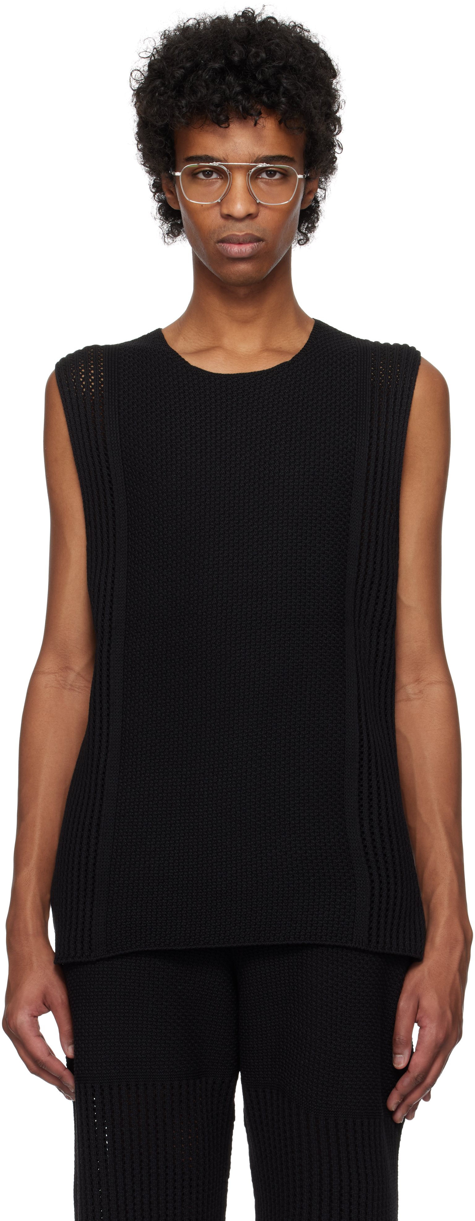 HOMME PLISSÉ ISSEY MIYAKE Black Rustic Knit Vest