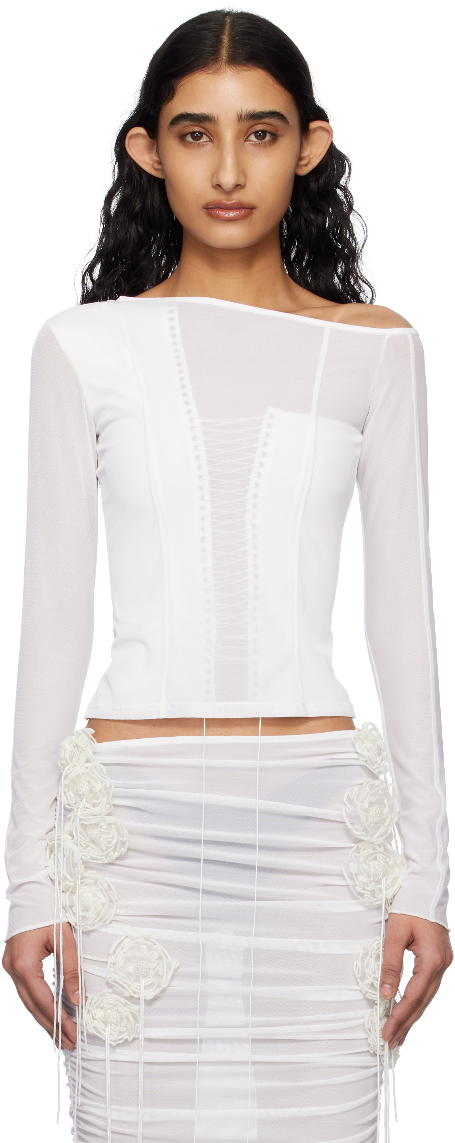 Fancì Club: White Glasswing Double-Layered Sheer T-shirt Fancì Club: White Glasswing Double-Layered Sheer T-shirt