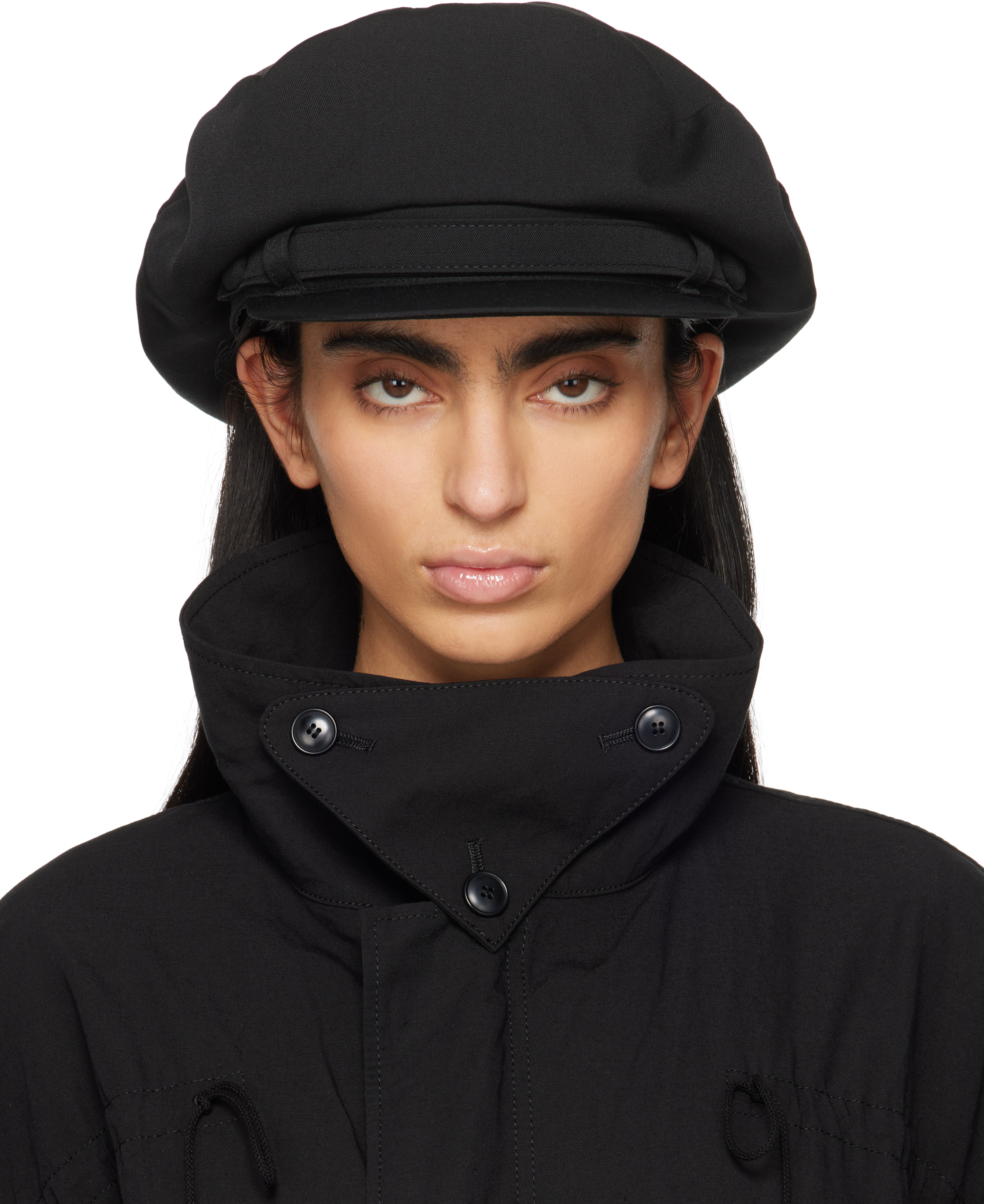 Black Wool Gabardine Motor Cycle Cap