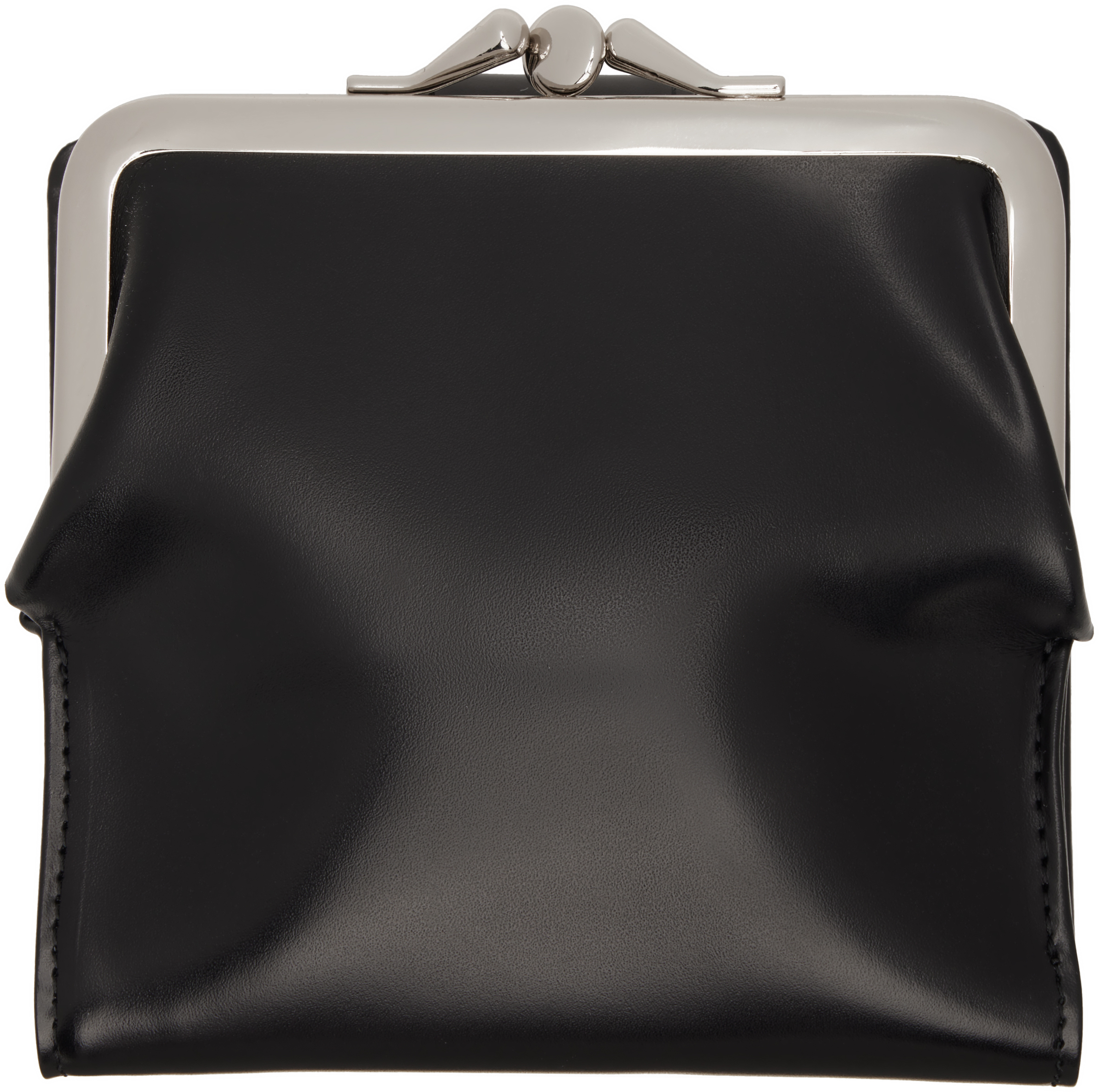 Y's Black Glossy Smooth Leather Small Wallet In Black
