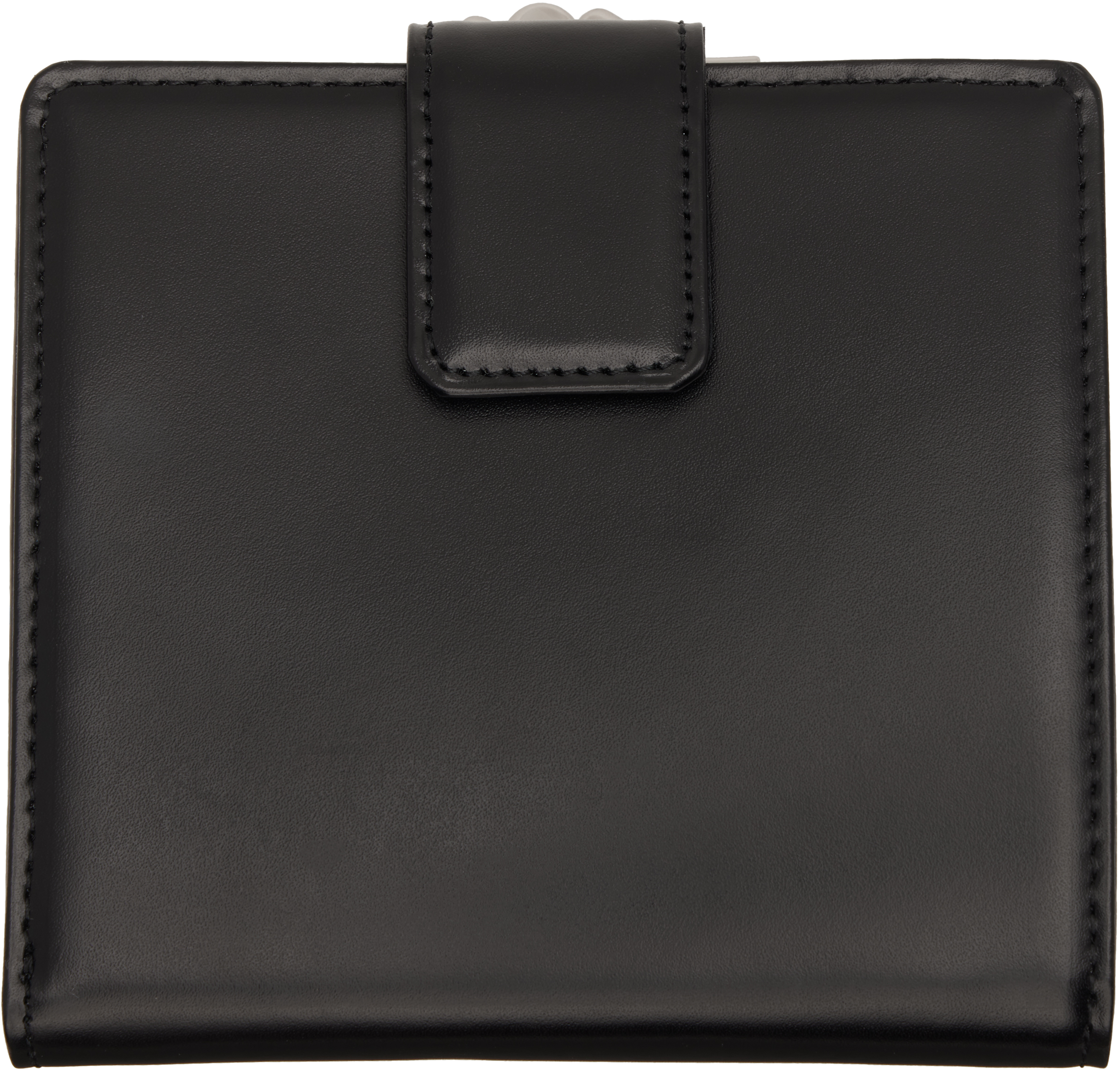 Y's Black Glossy Smooth Leather Small Wallet In Black