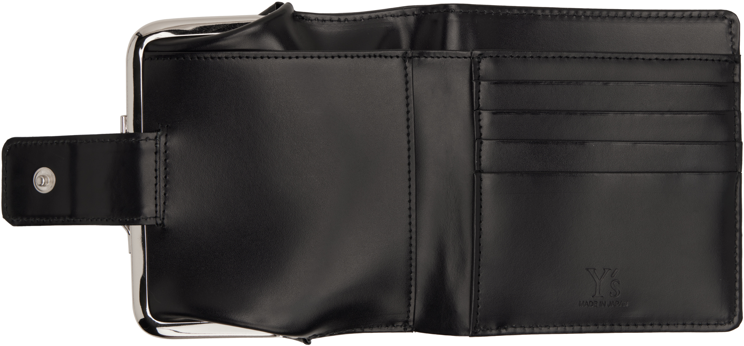 Y's Black Glossy Smooth Leather Small Wallet In Black