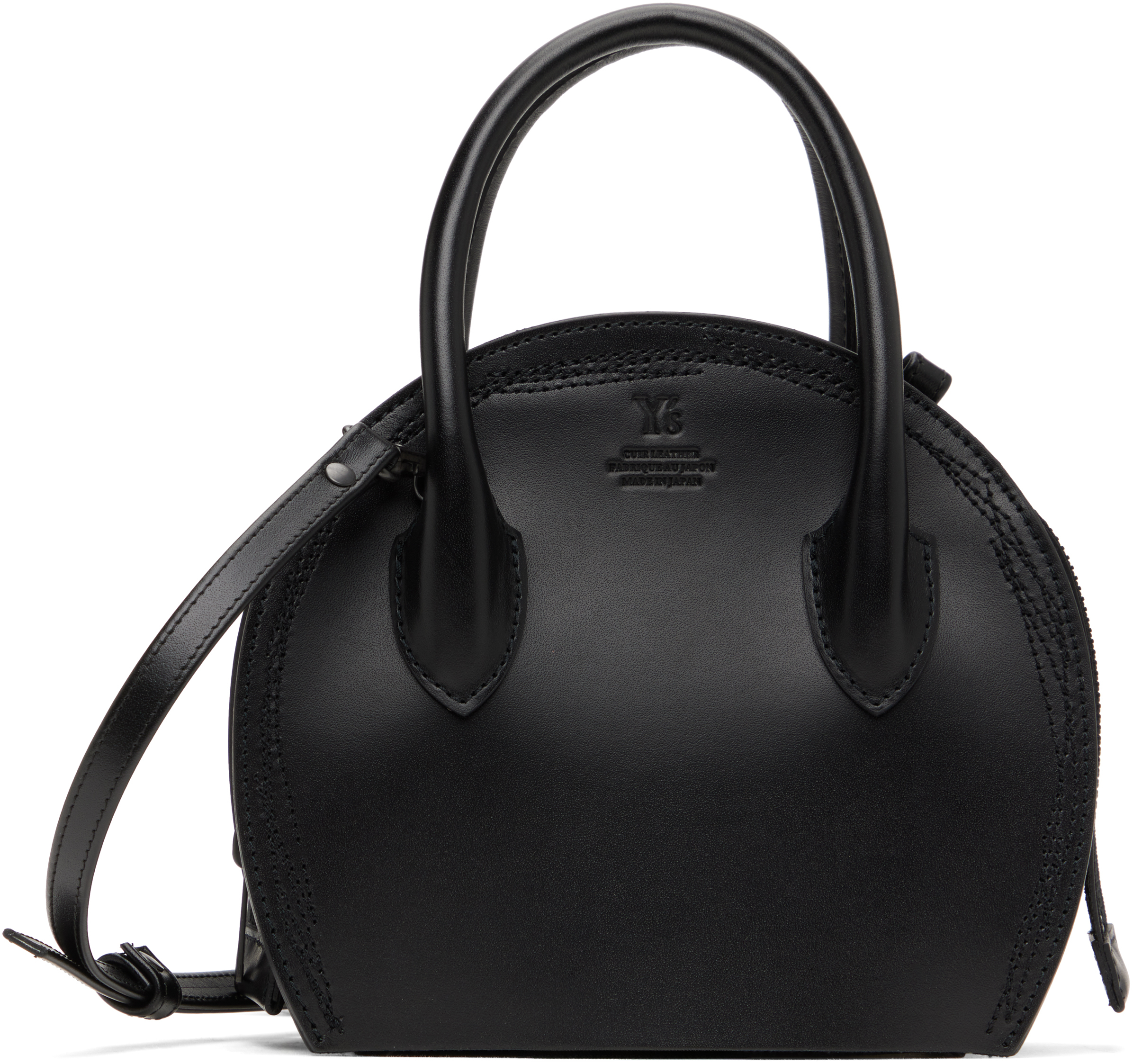 Black Semi-Gloss Leather Chopped Round Bag