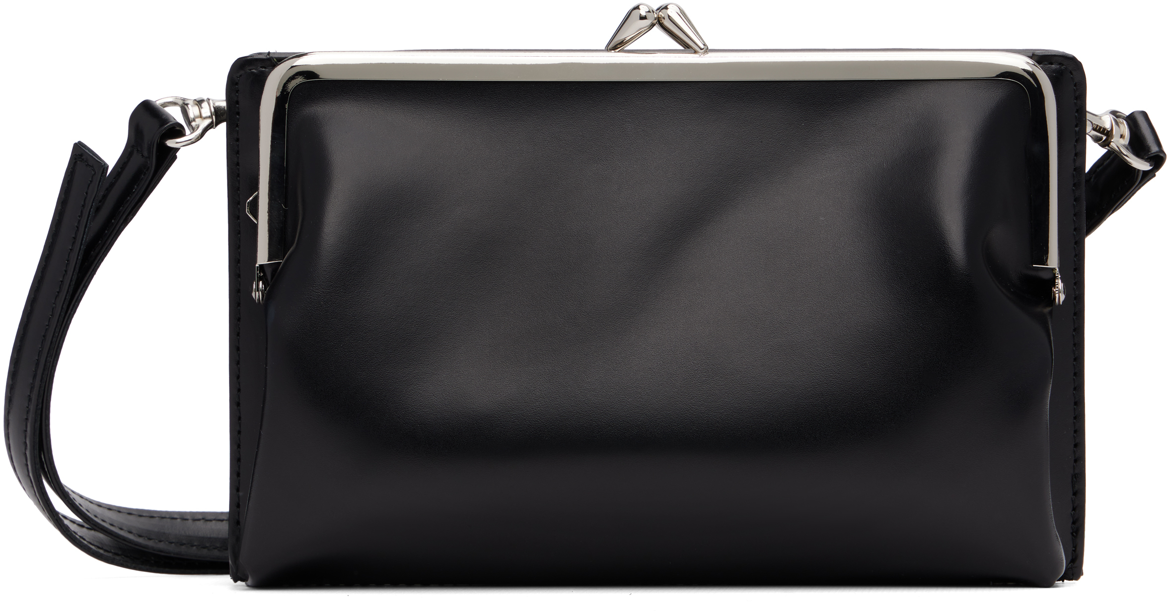 Y's Black Glossy Smooth Metal Clasp Bag In Black