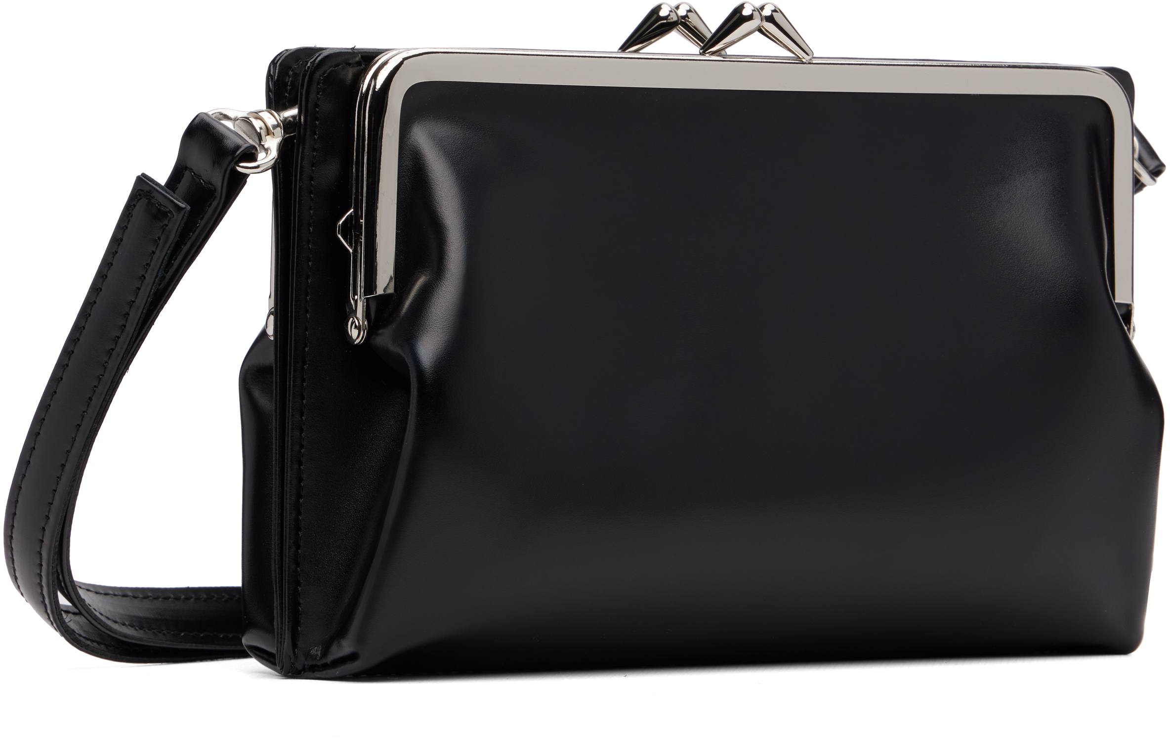 Y's Black Glossy Smooth Metal Clasp Bag In Black