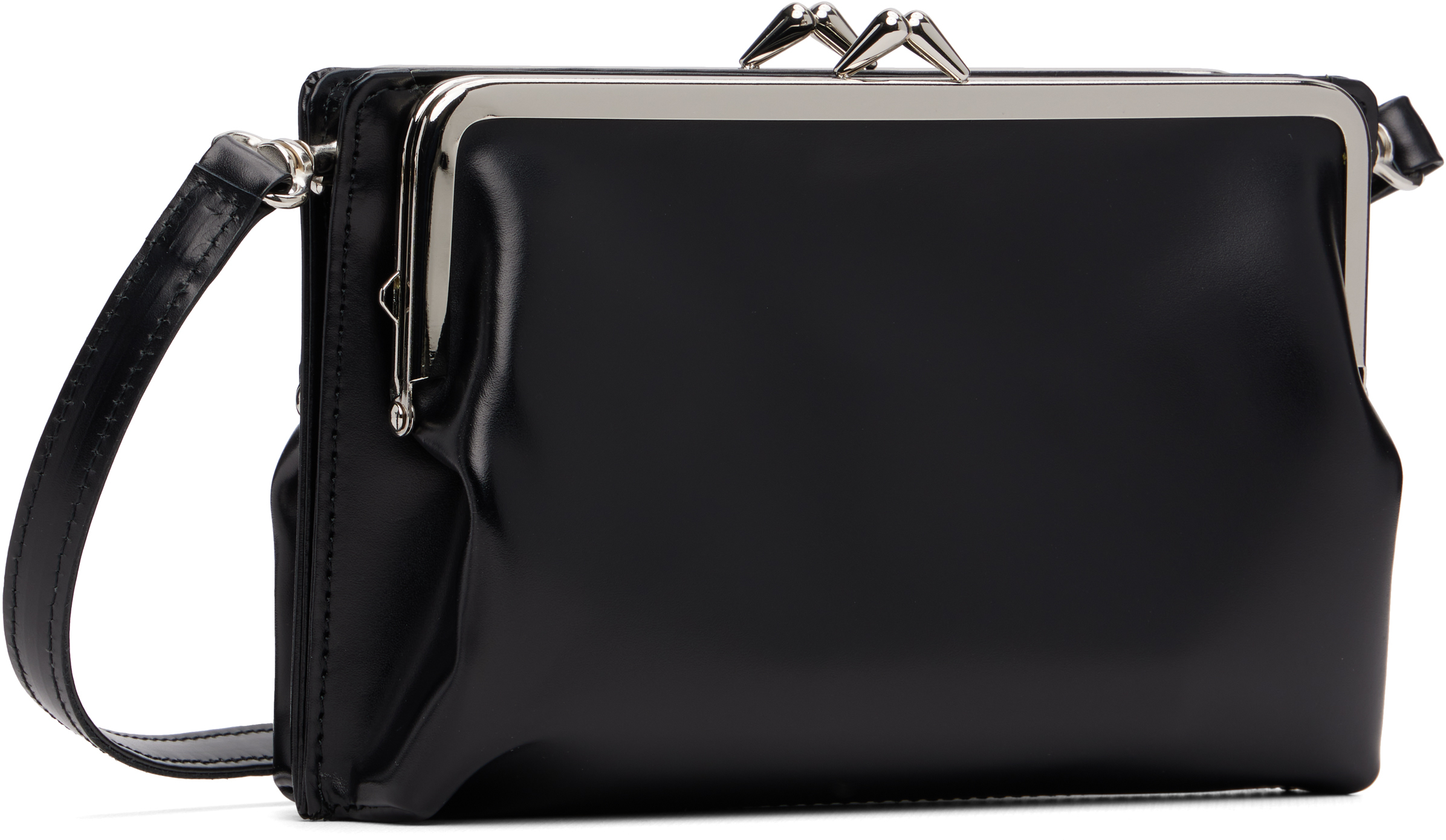 Y's Black Glossy Smooth Metal Clasp Bag In Black