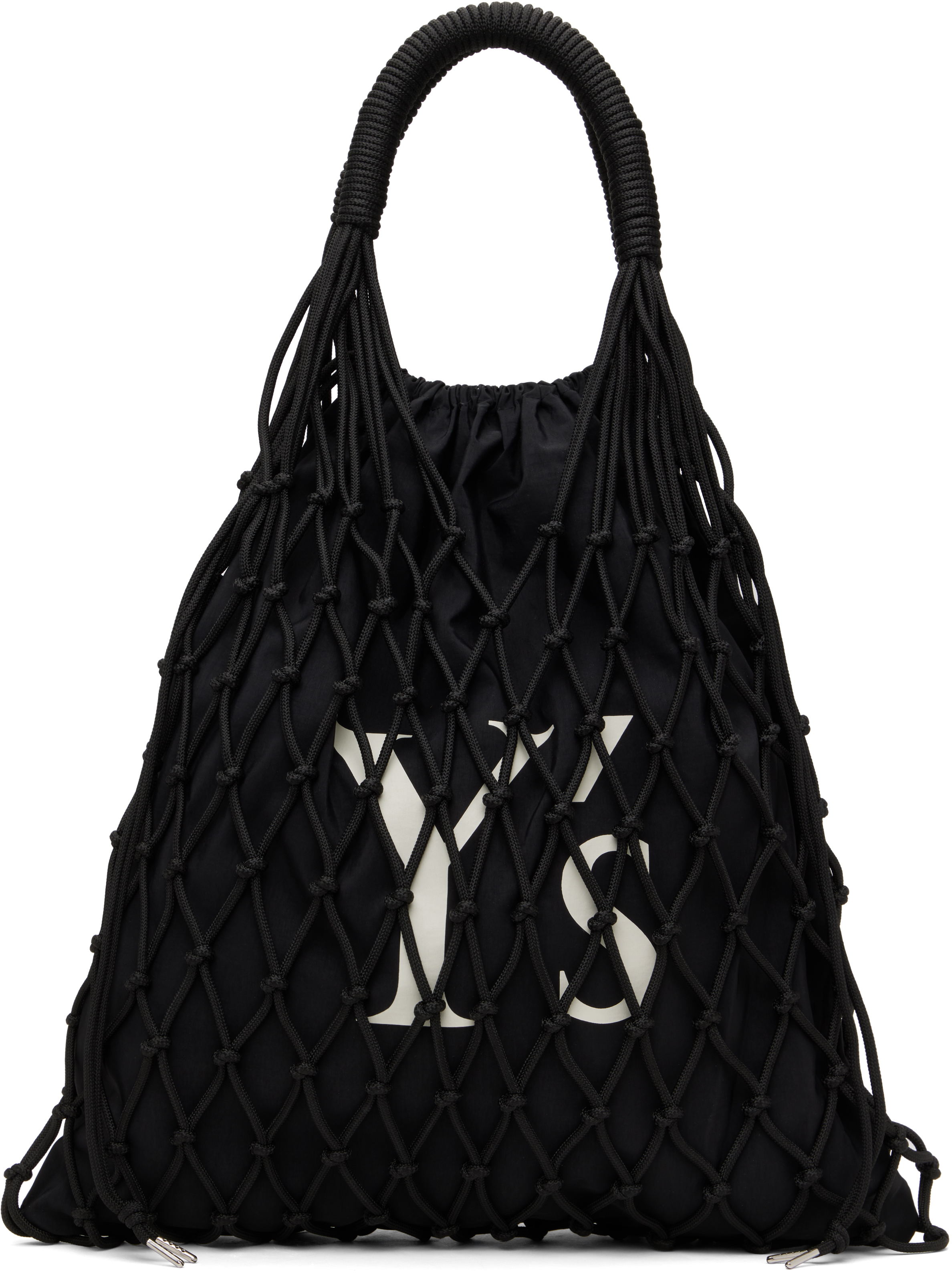 Black Polyester Cord Logo Knit Tote