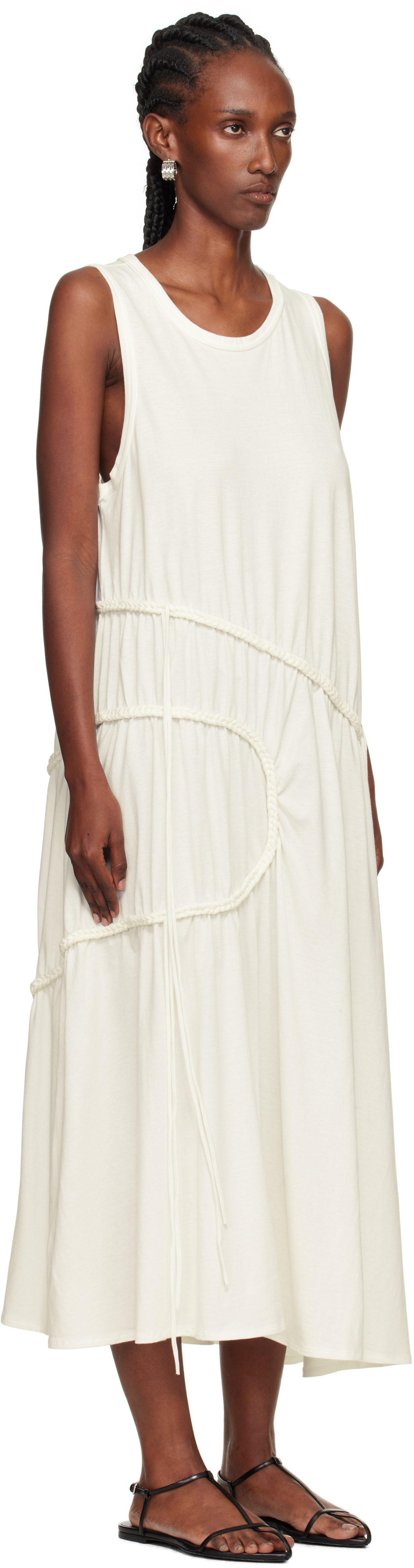 Y's Off-white Chain Stitch Sleeveless Midi Dress In Multi