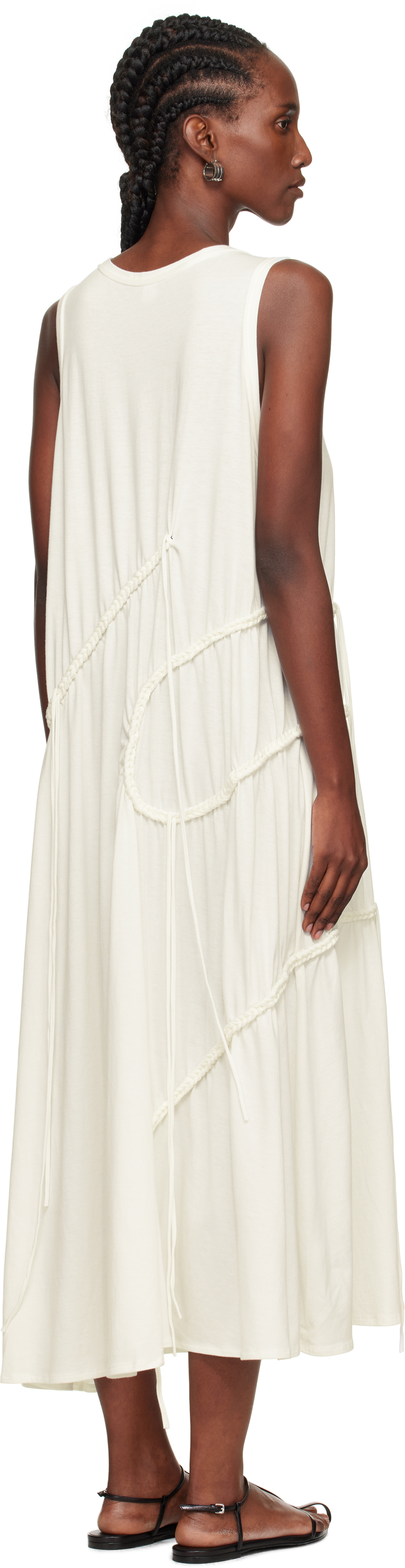 Y's Off-white Chain Stitch Sleeveless Midi Dress In Multi