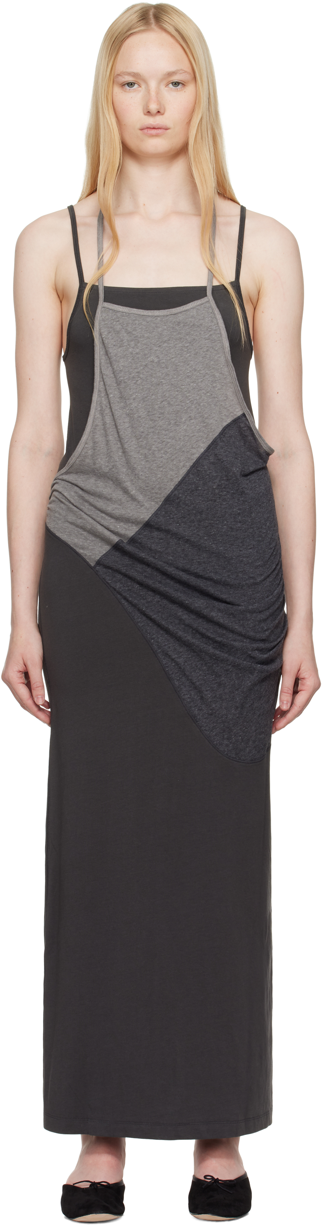 Gray Layered Halter Neck Maxi Dress
