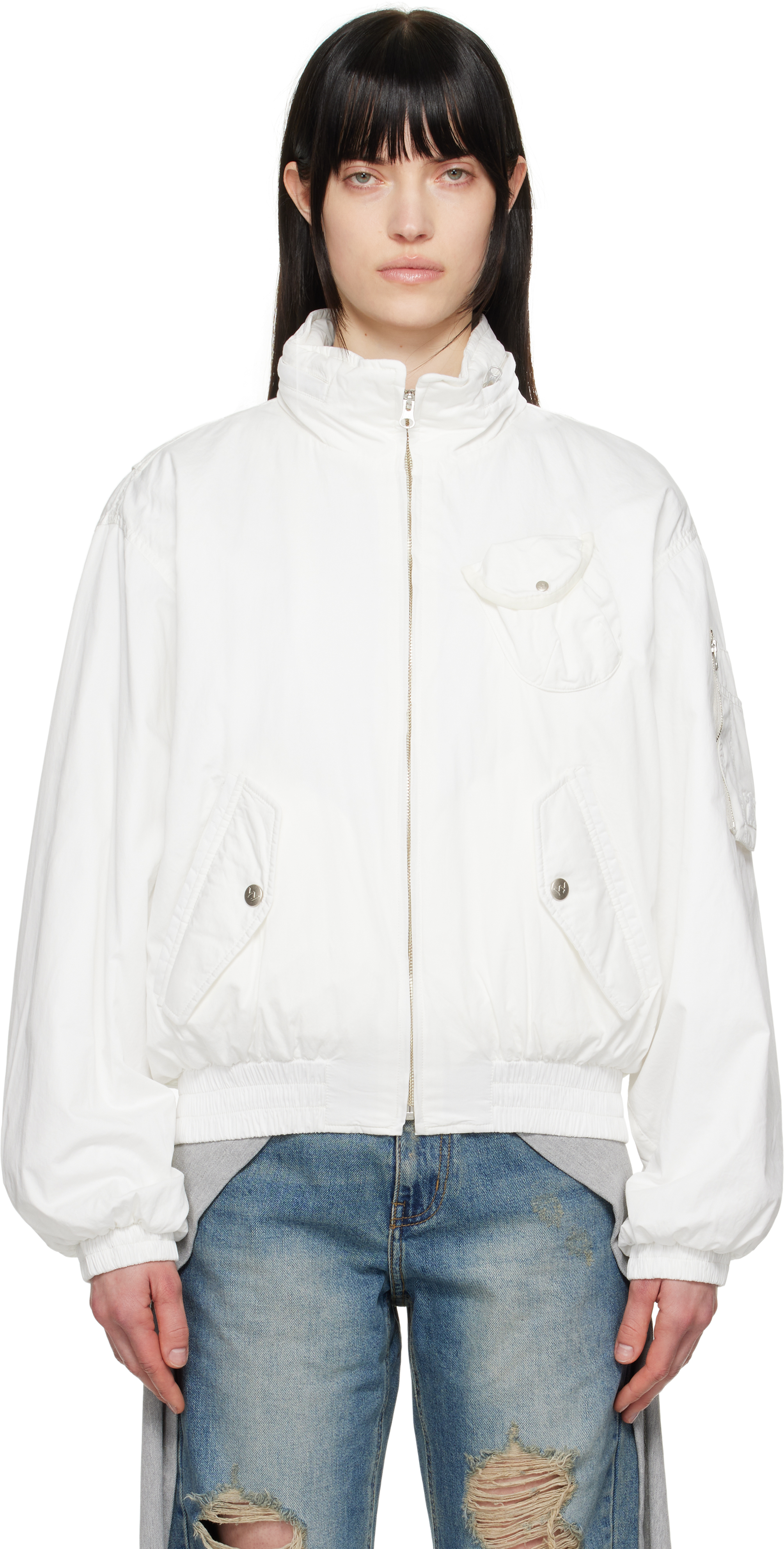 ● OPEN YY ● 25SS COTTON CARGO BOMBER White Cotton Cargo Bomber Jacket by OPEN YY on Sale