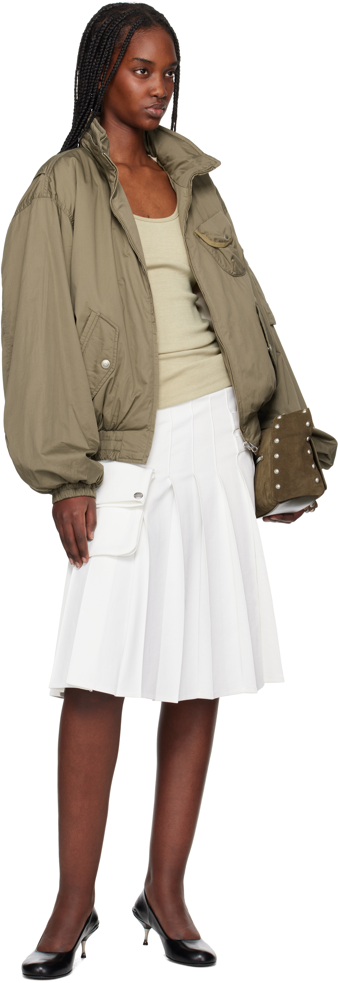 OPEN YY Khaki Cotton Cargo Bomber Jacket | Smart Closet