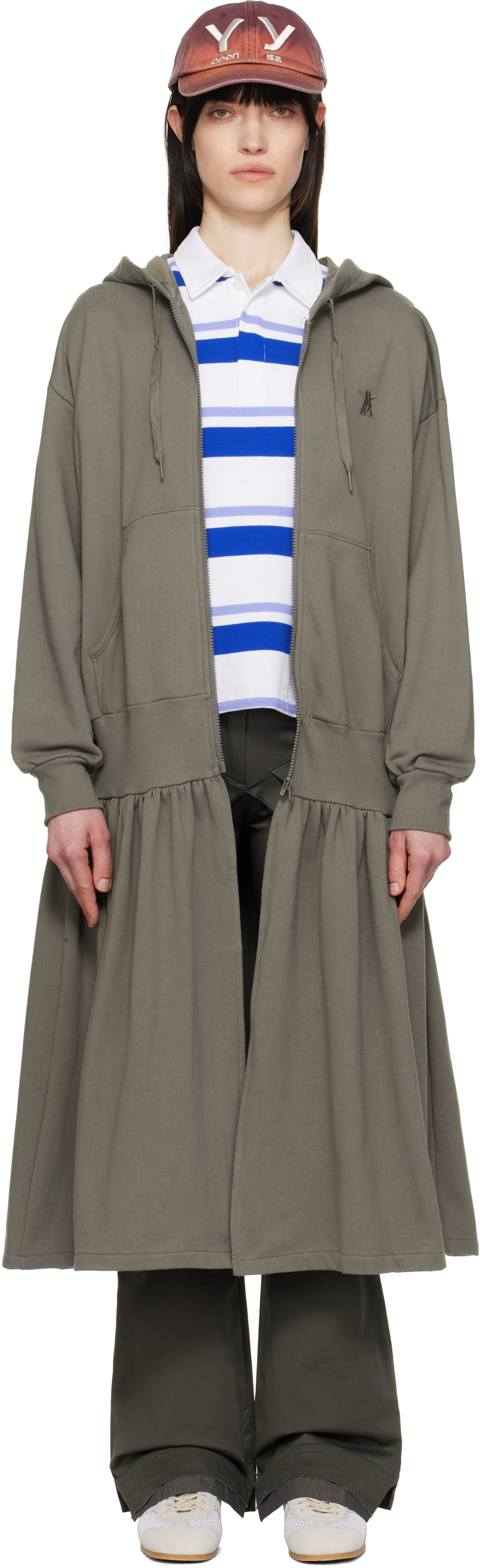[OPEN YY] / ☆ 25SS JERSEY SHIRRING HOODIE JACKET / GRAY Gray Jersey Shirring Hoodie Midi Dress by OPEN YY on Sale