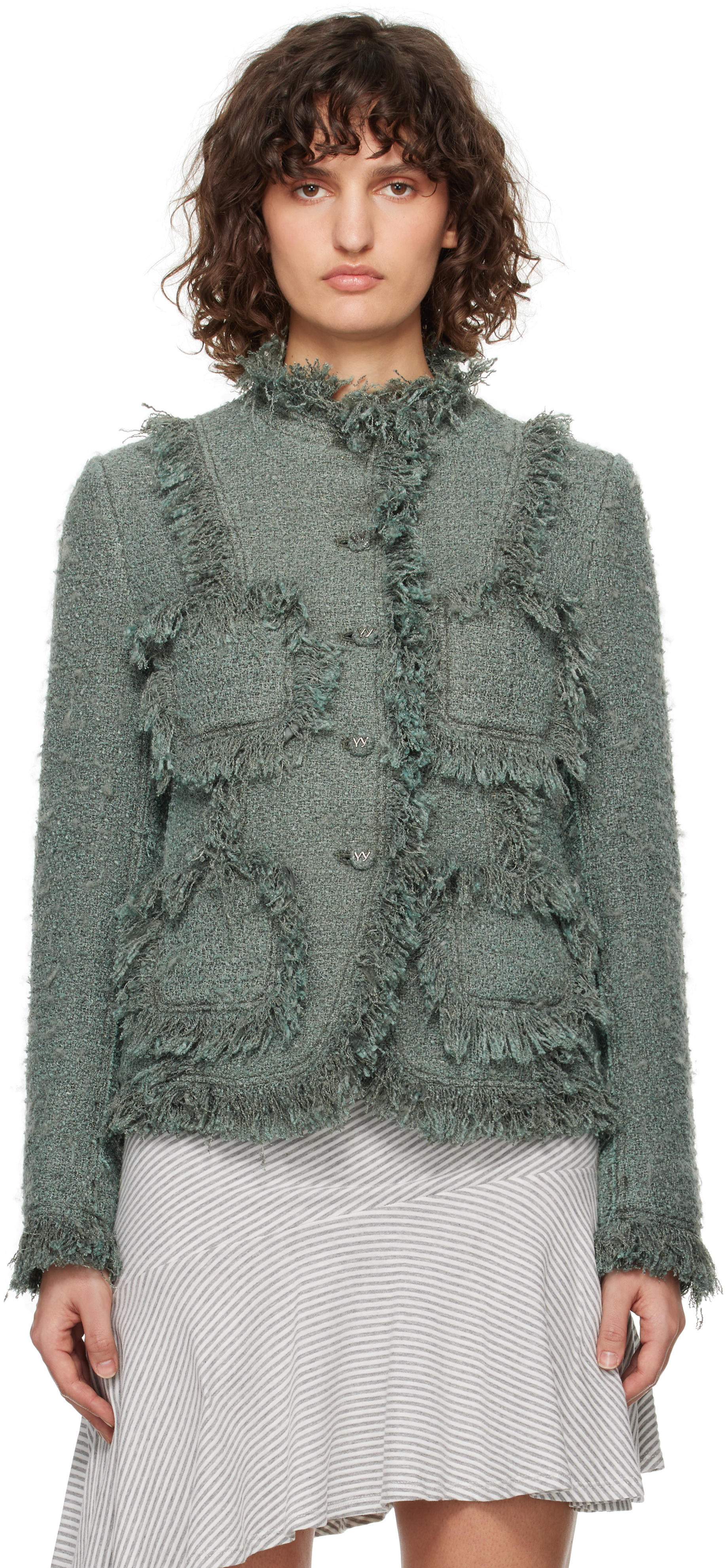 【OPEN YY】FRAYED TWEED JACKET ★韓国人気★ 追跡付 FRAYED TWEED JACKET, KHAKI
