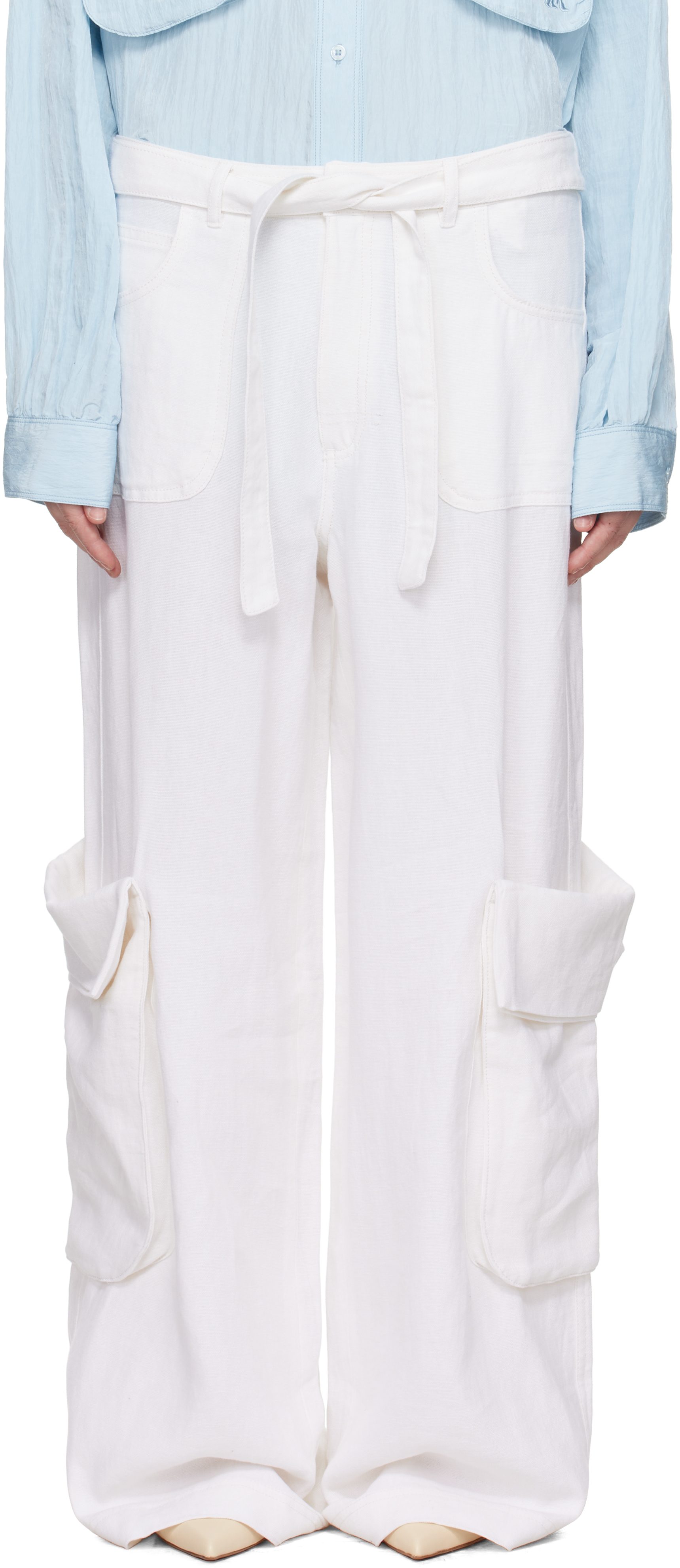 パンツ OPEN YY LINEN CARGO PANTS 5BSA043 White Linen Cargo Pants by OPEN YY on Sale