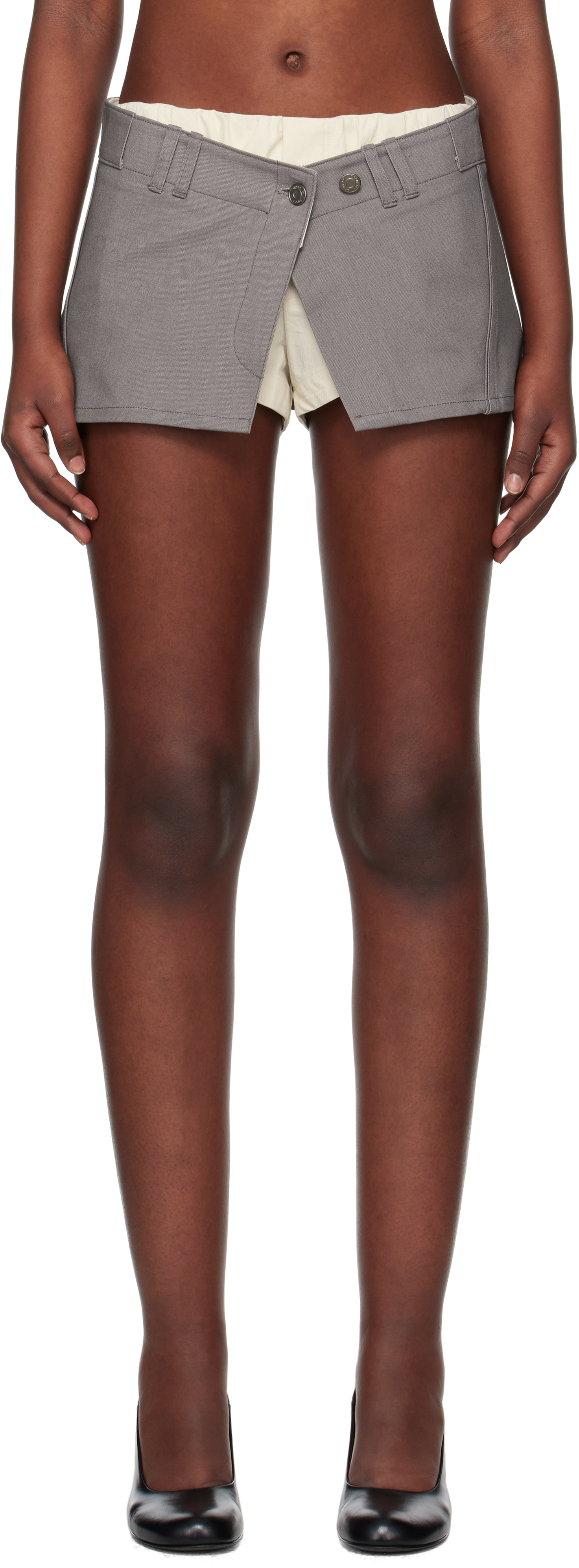 Open Yy Gray Layered Boxer Short Miniskirt In Warm Gray