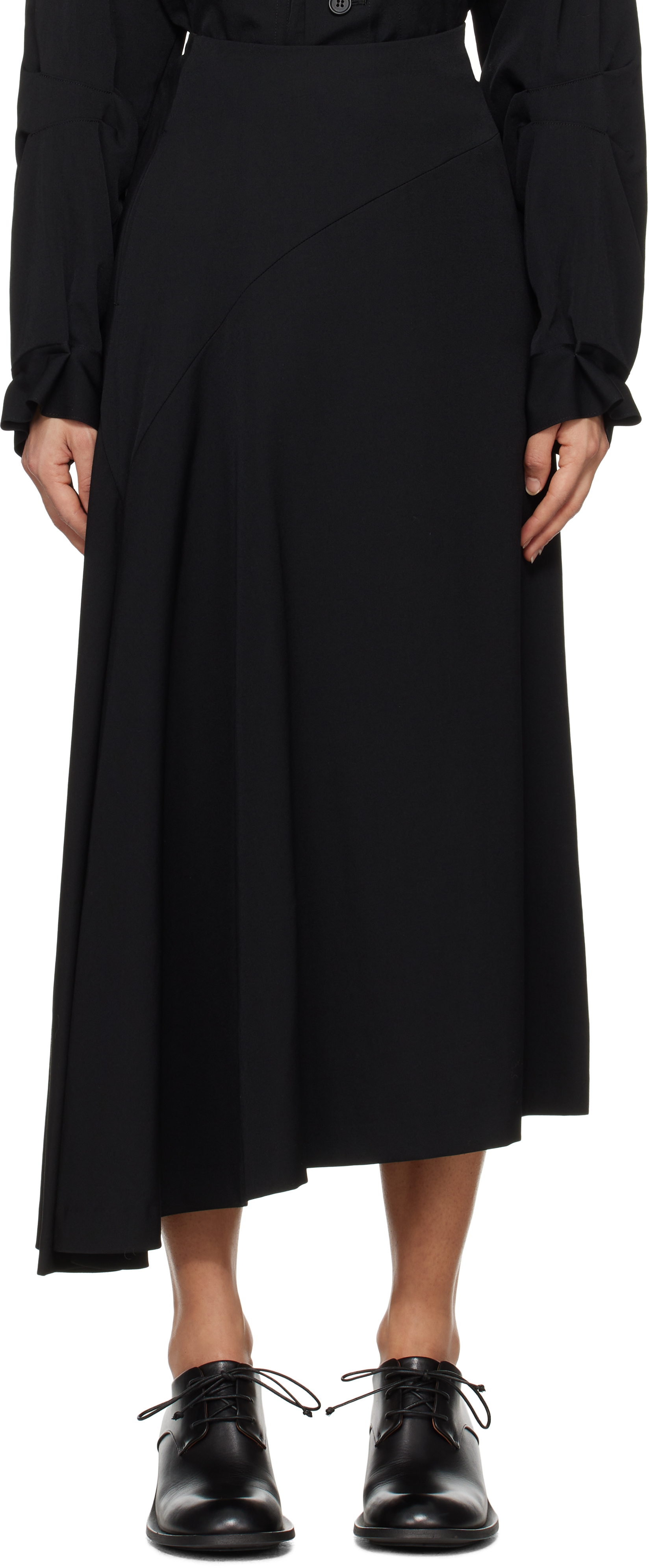 Black Asymmetric Flare Maxi Skirt