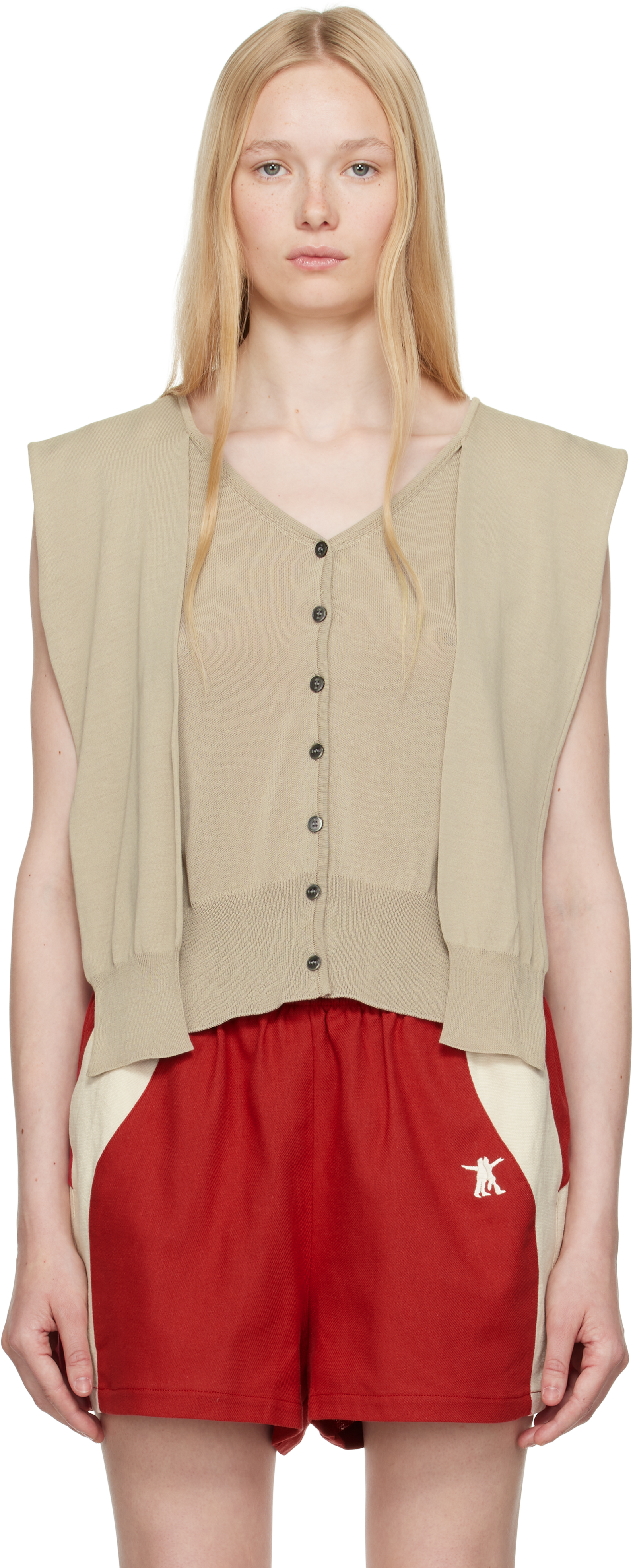 Open Yy Beige Sleeve Layered Cardigan In Beige