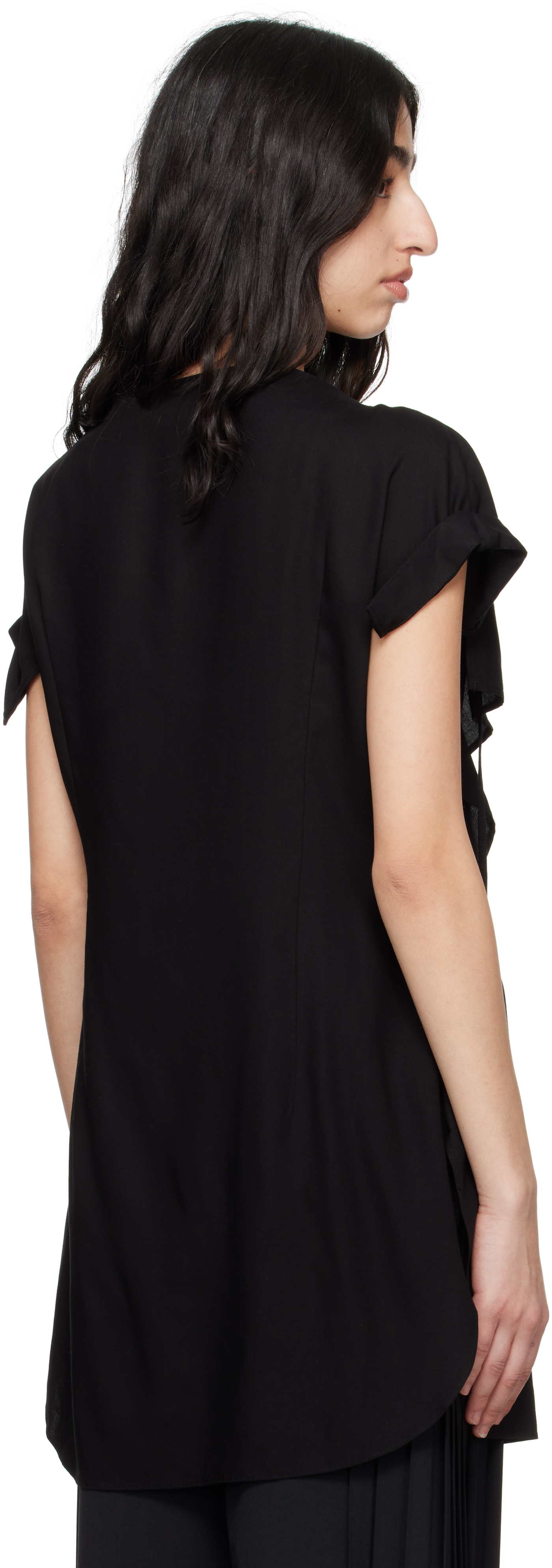 Y's Black Rayon Cambric Right Side Drape Blouse In 2 Black