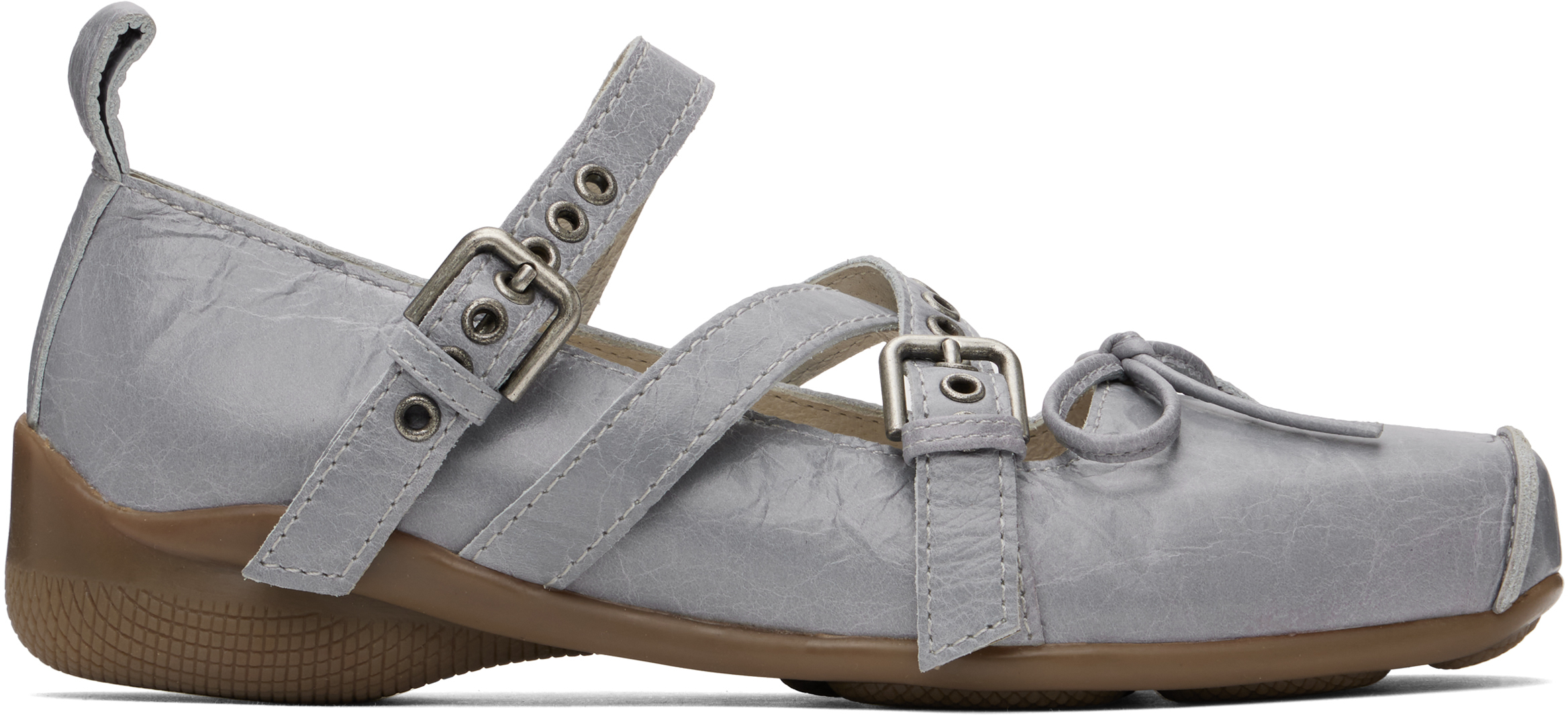 Blue Cross Buckle Ballerina Flats by OPEN YY on Sale
