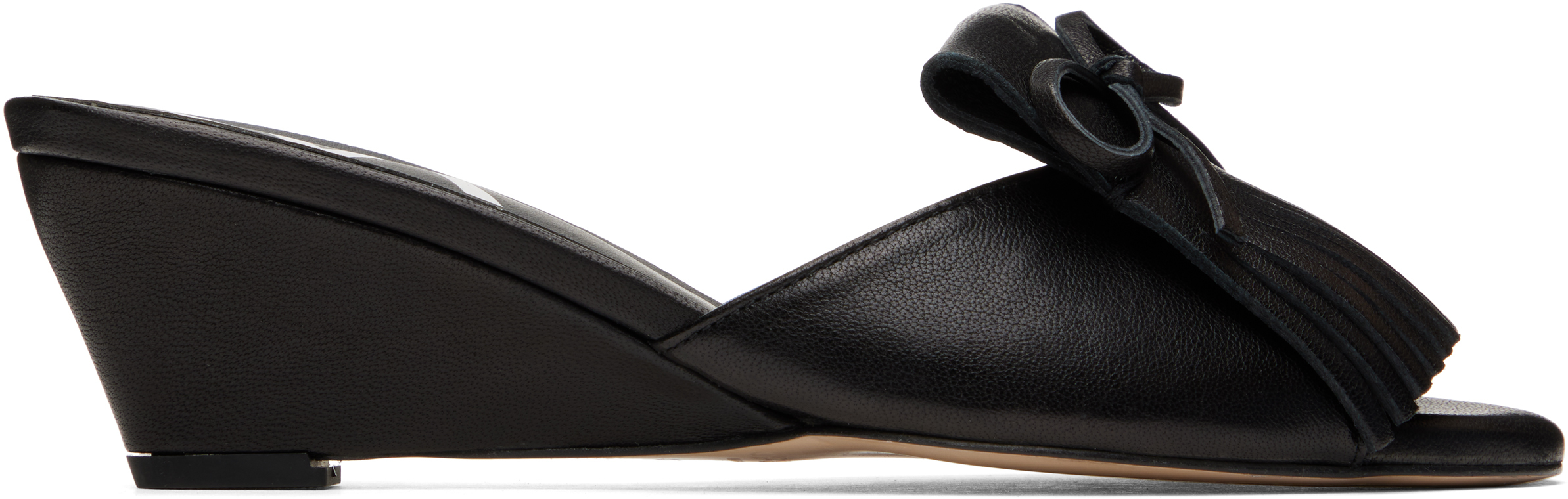 Black Fringe Wedge Mules