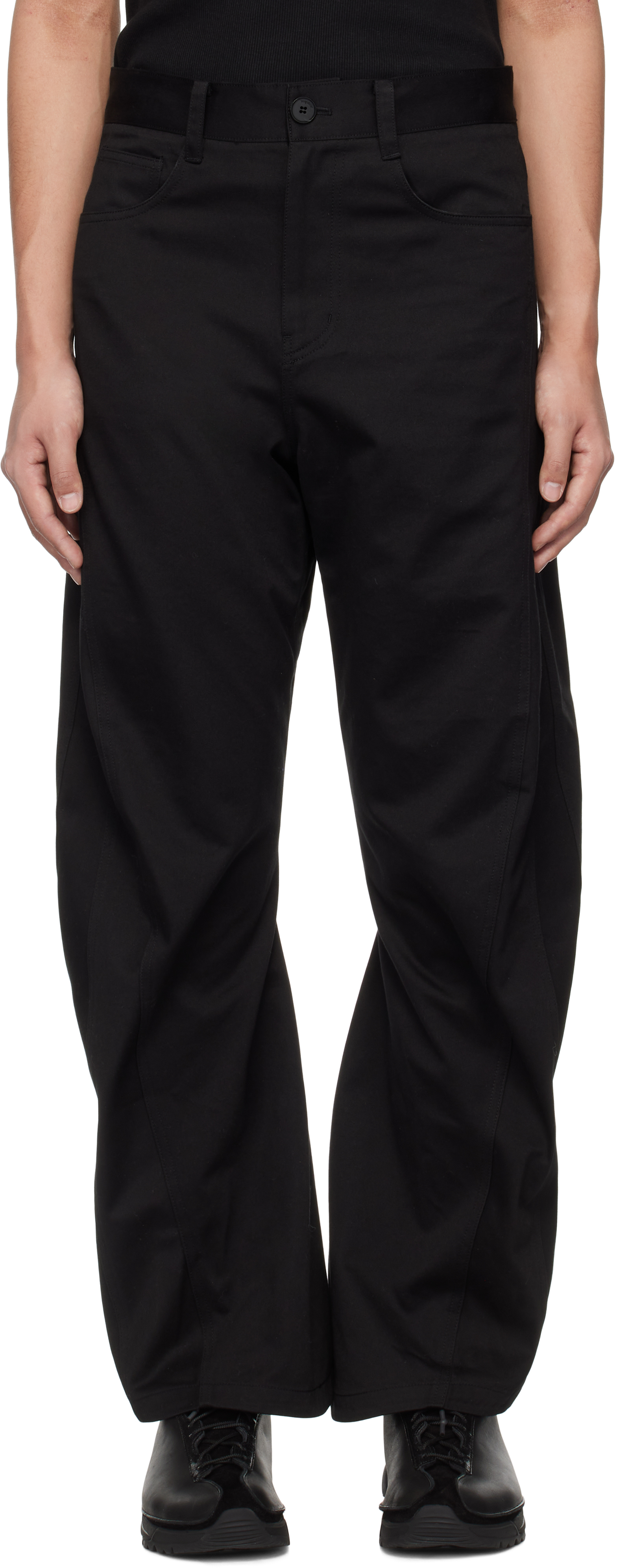 Black Curved Silhouette Trousers