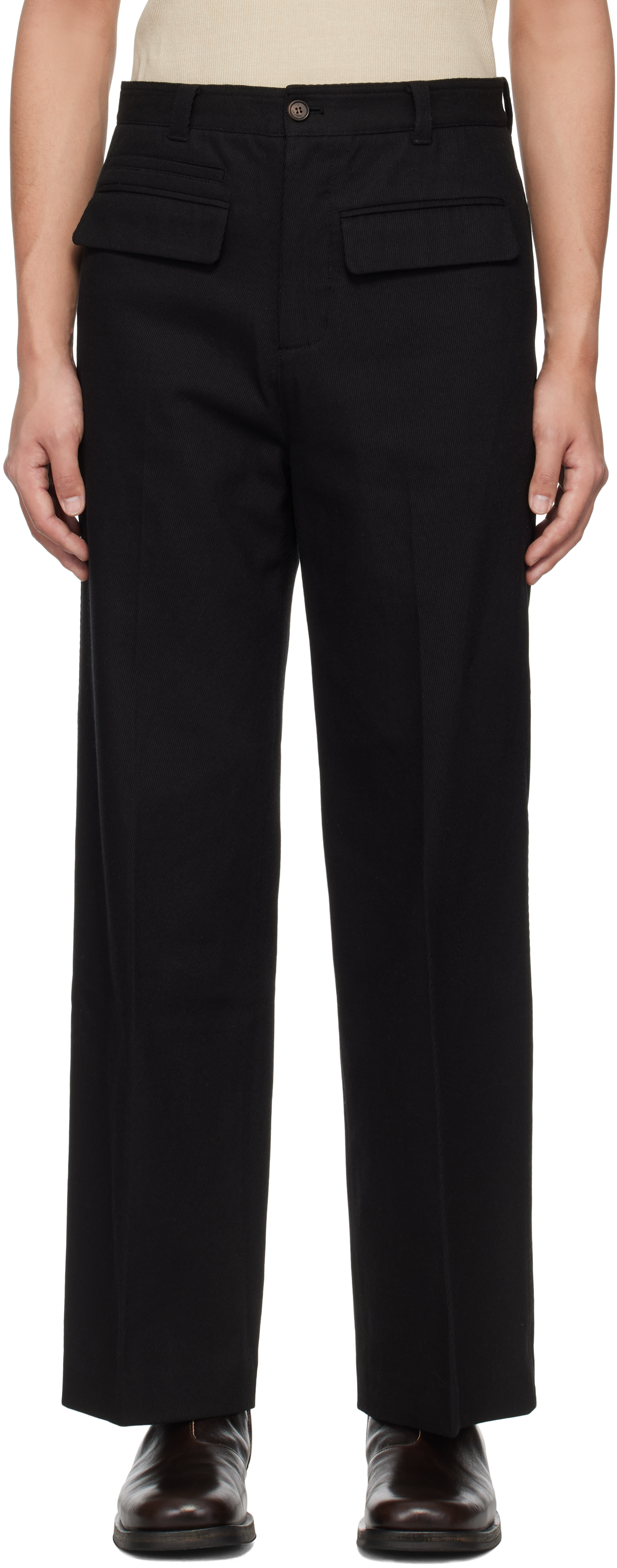 Black Cotton Twill Trousers