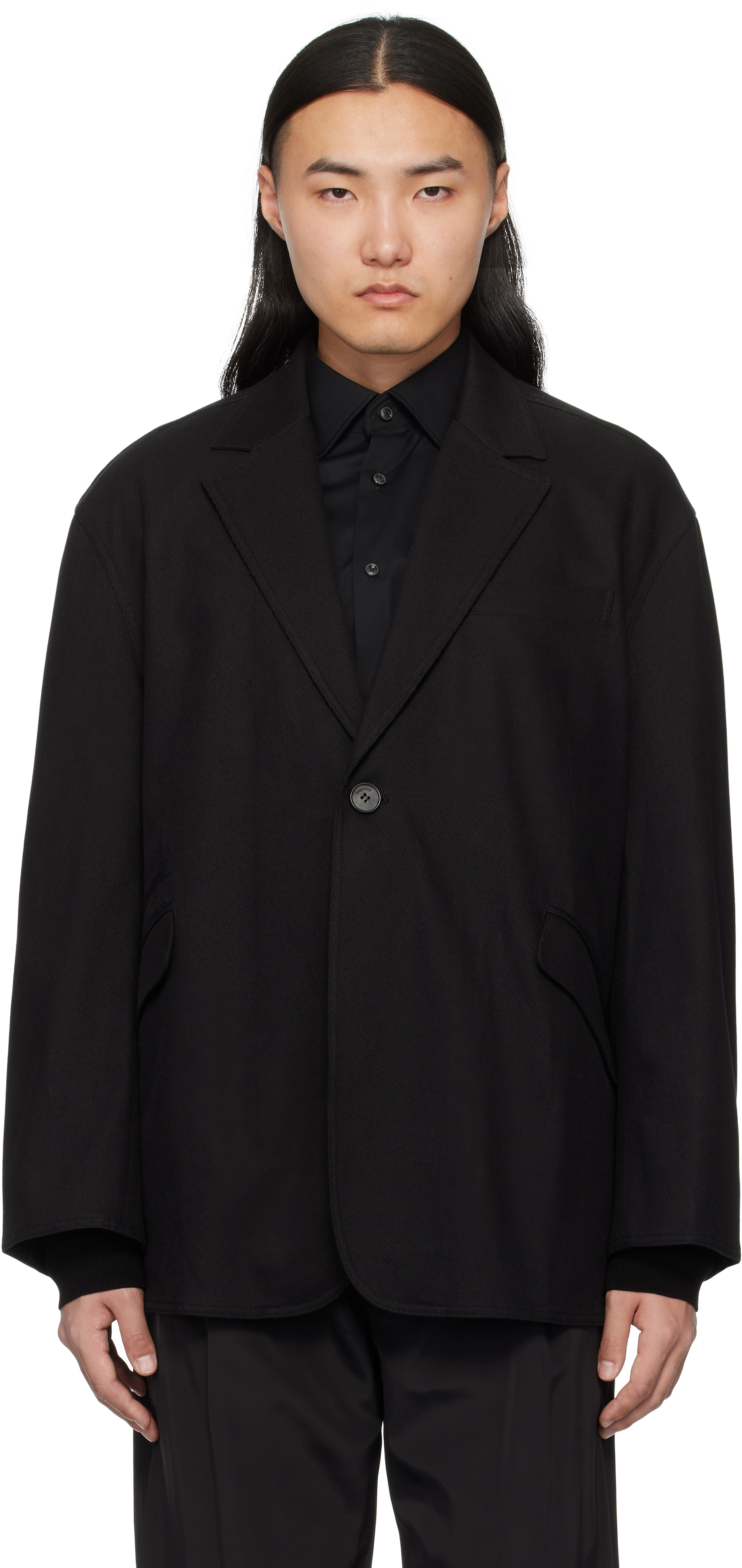 Black Cotton Twill Blazer