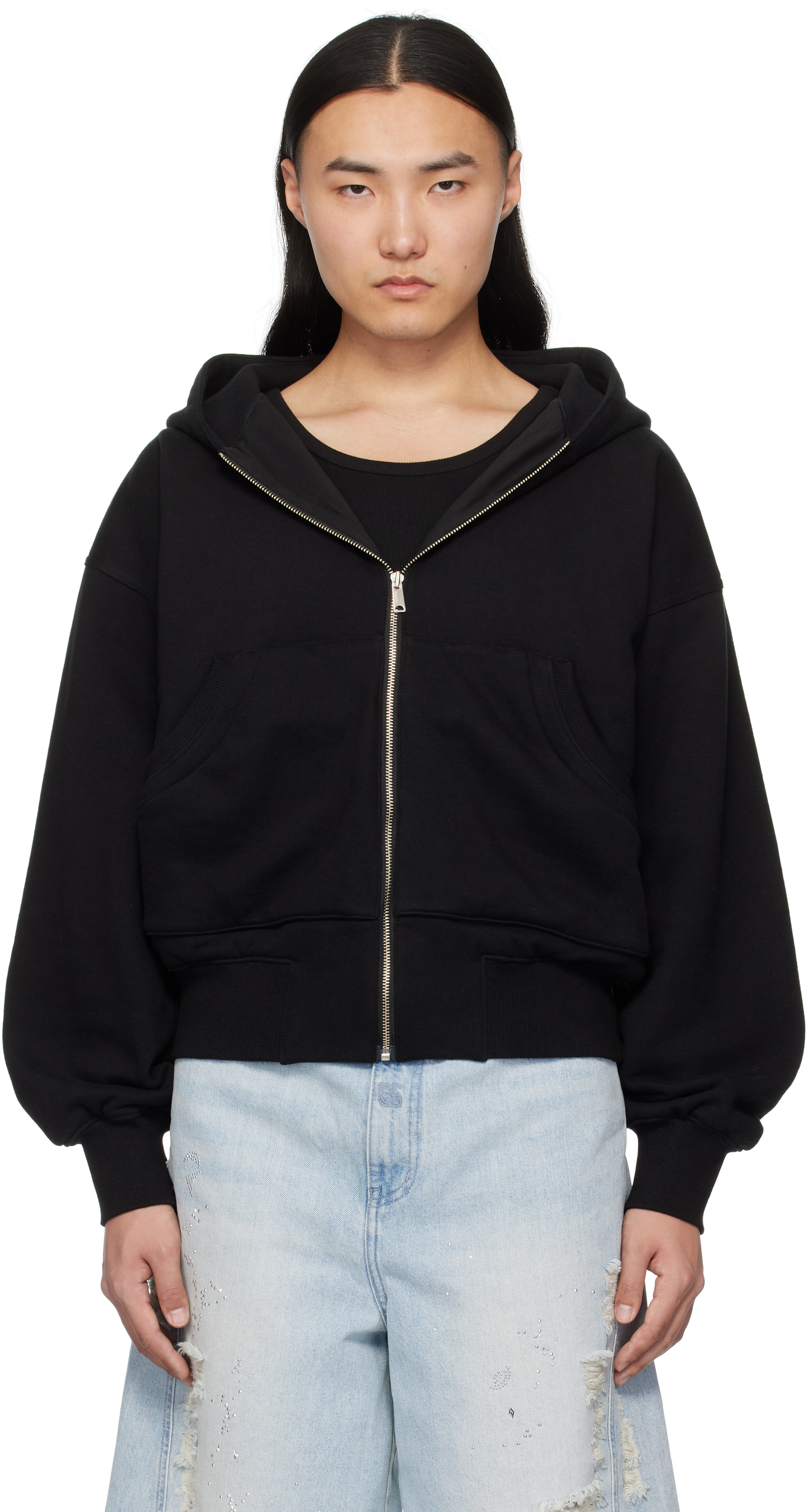 Black Cut Out Zip Hoodie