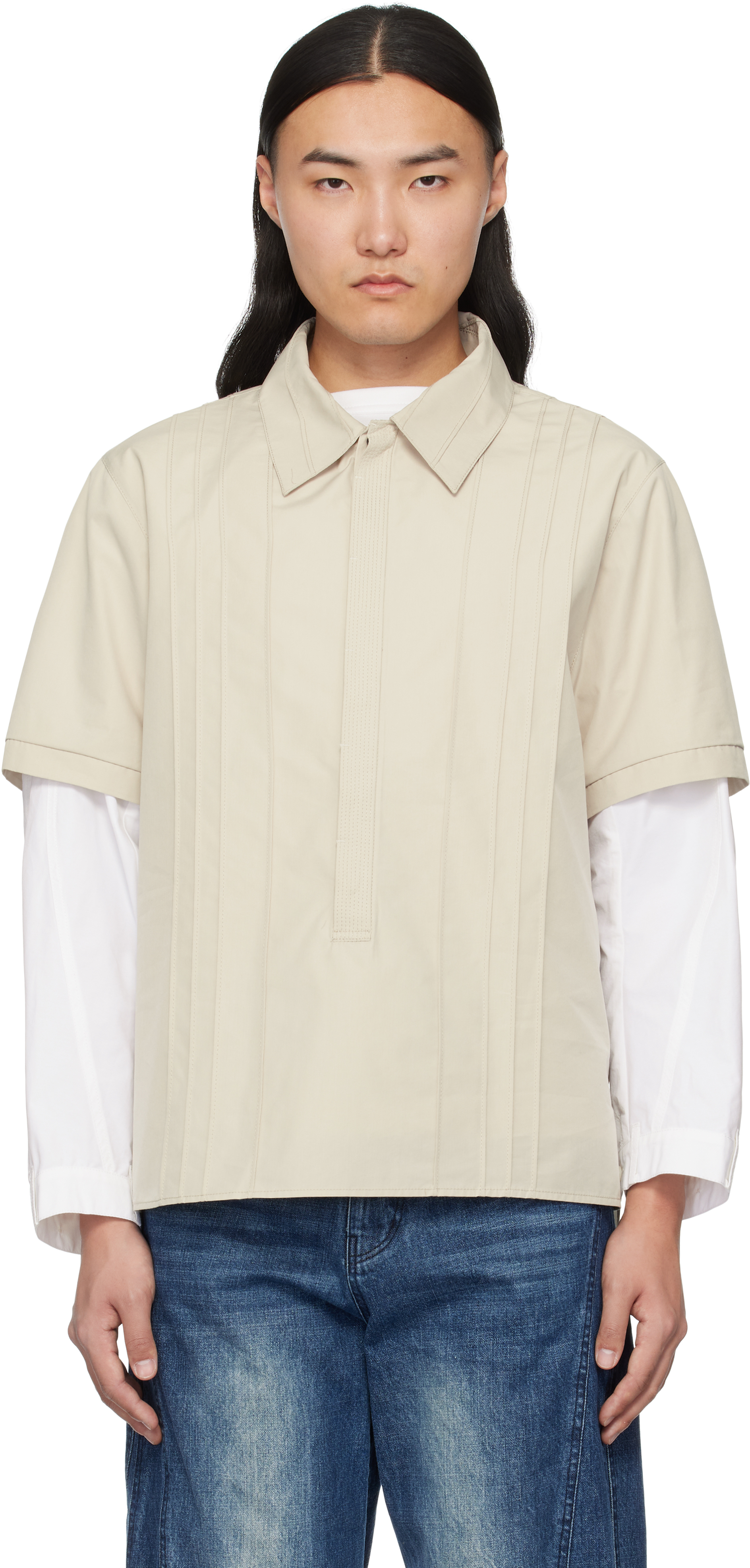 Beige Pin Tuck Shirt