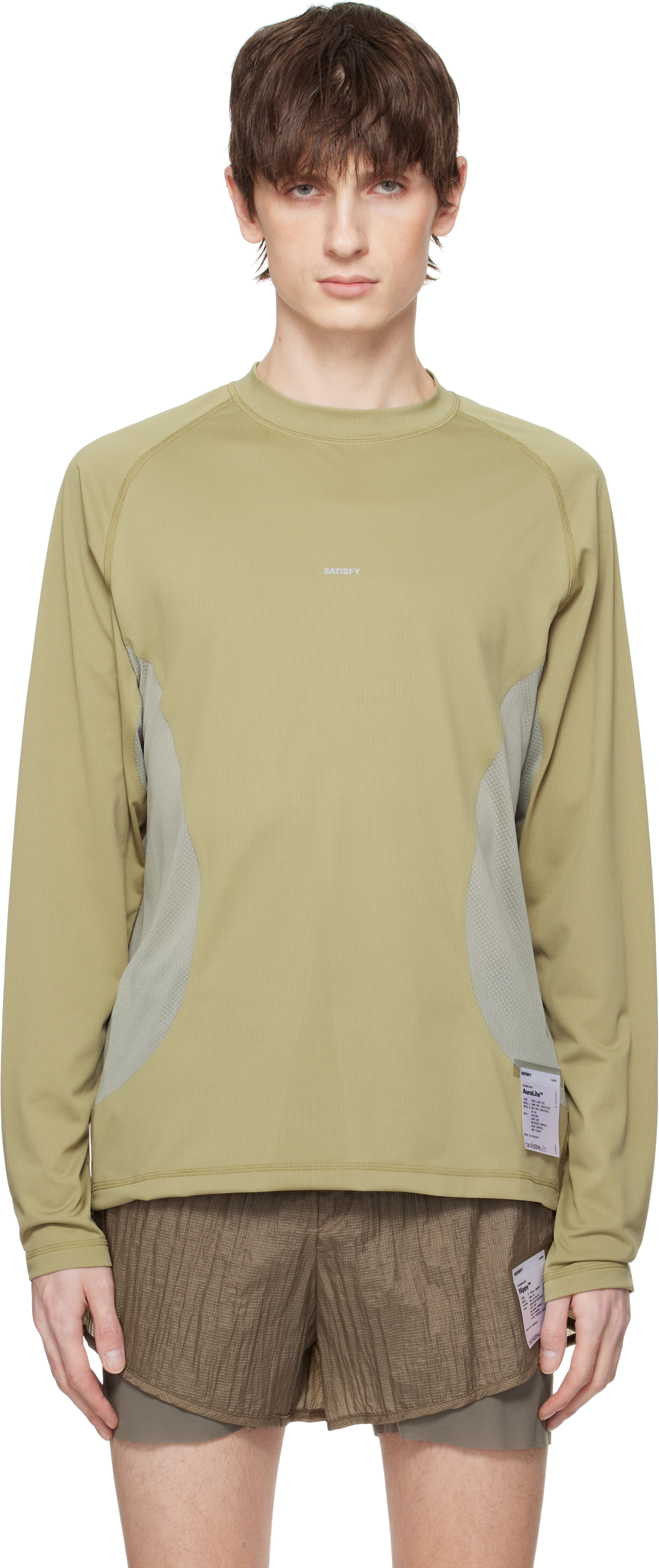 Satisfy: カーキ＆グレー AuraLite Tech ロング Tシャツ