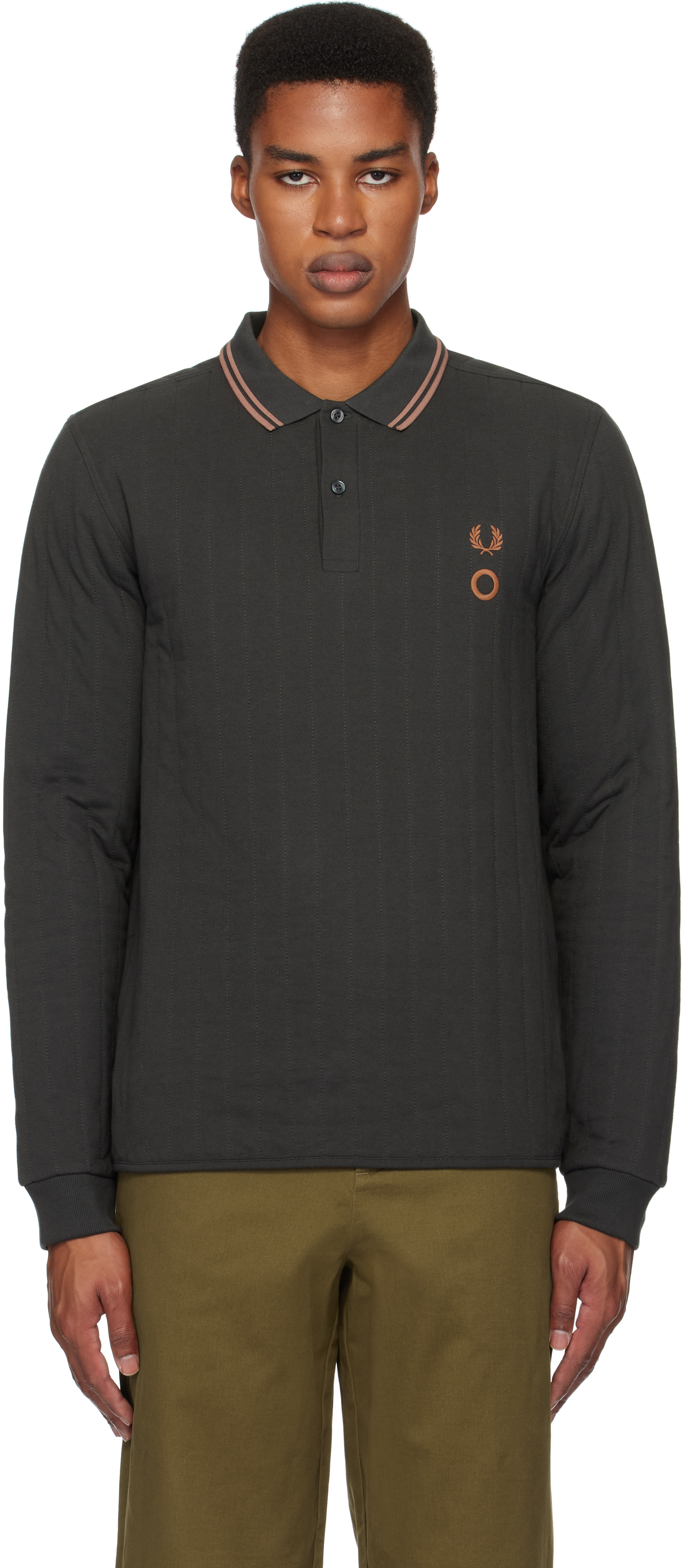 Gray Fred Perry Edition Long Sleeve Quilted Polo