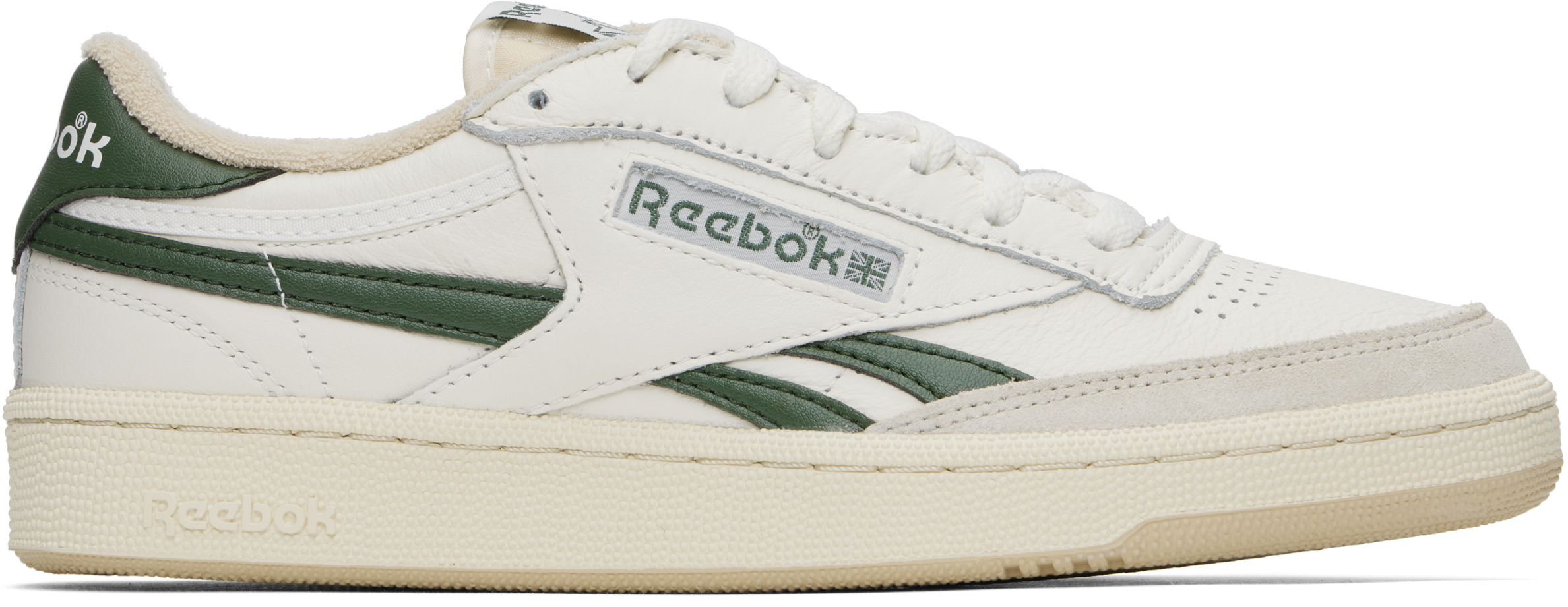 Off-White & Green Club C Revenge Vintage Sneakers by Reebok