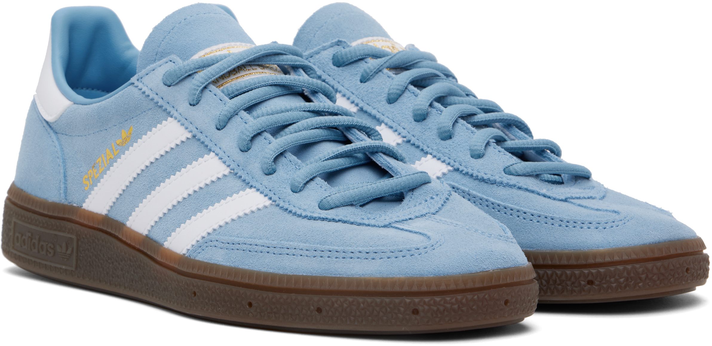 Adidas Originals Mens Blue White Gum Handball Spezial Suede Low-top Trainers In Light Blue / Ftwr Wh