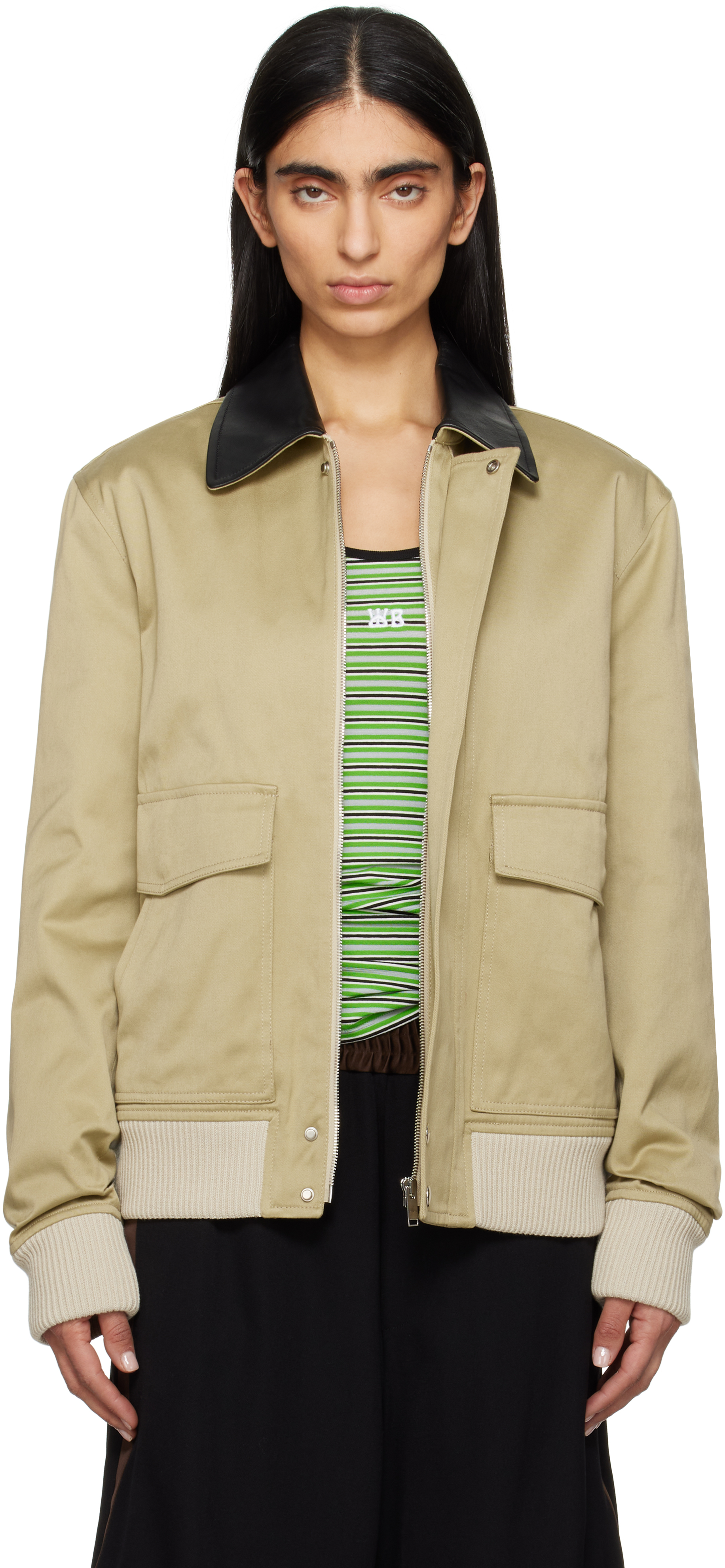 Wales Bonner: Khaki Shade Varsity Jacket | SSENSE Wales Bonner: Khaki Shade Varsity Jacket | SSENSE