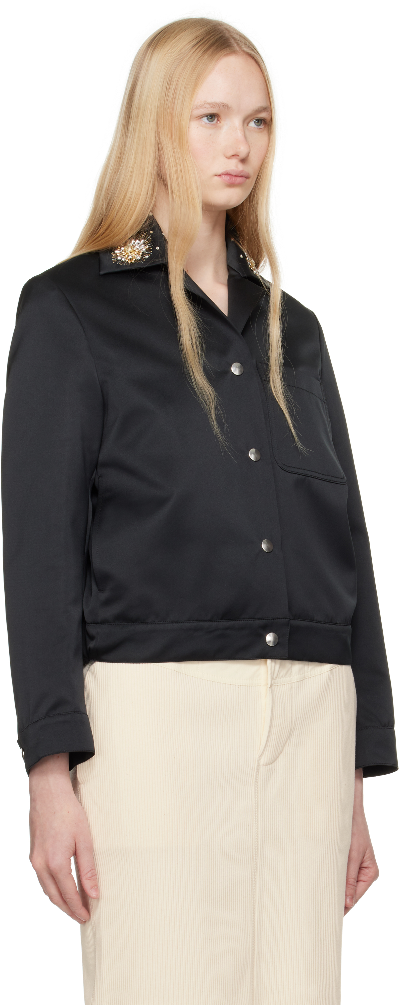 Wales Bonner Flora Embellished Satin Jacket In Black