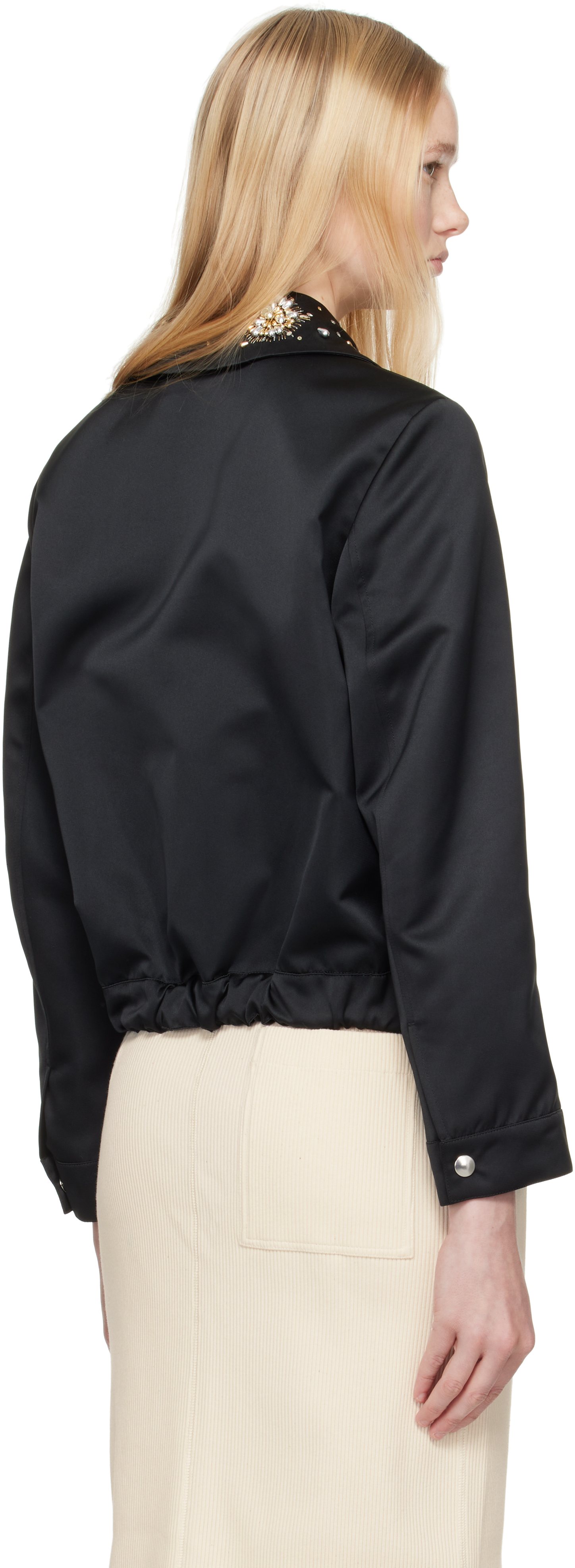 Wales Bonner Flora Embellished Satin Jacket In Black