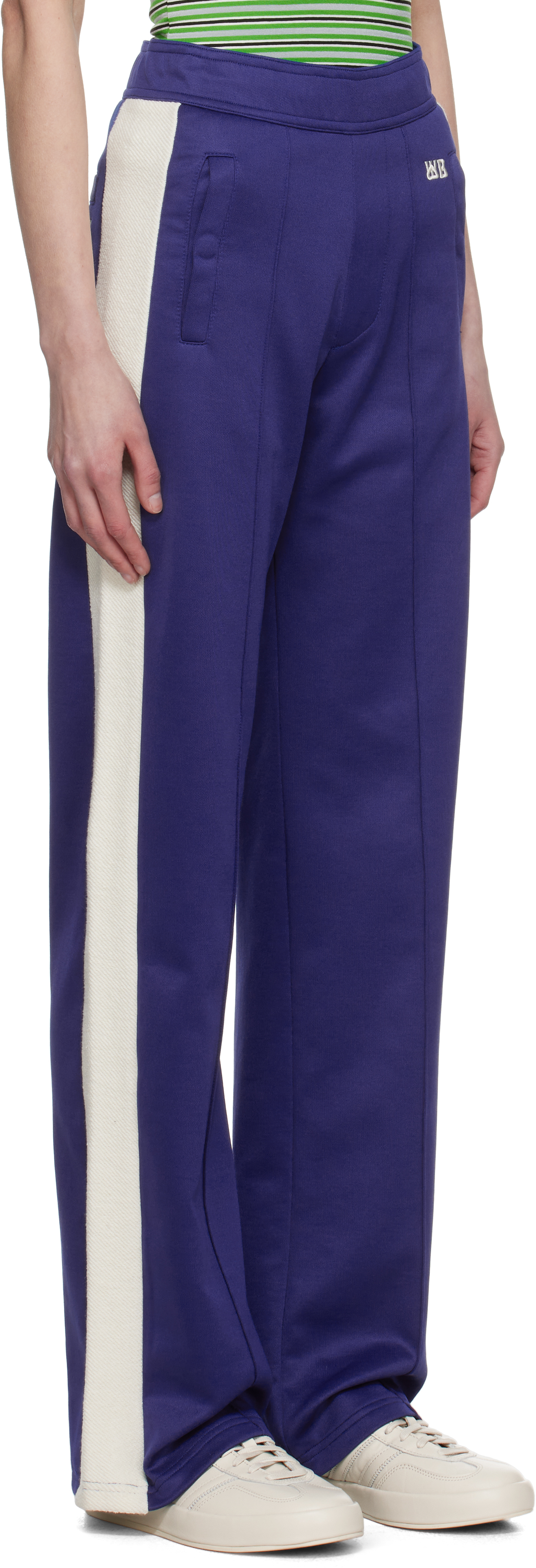 Wales Bonner Mantra Panelled Jersey Track Pants In Navy / Natural