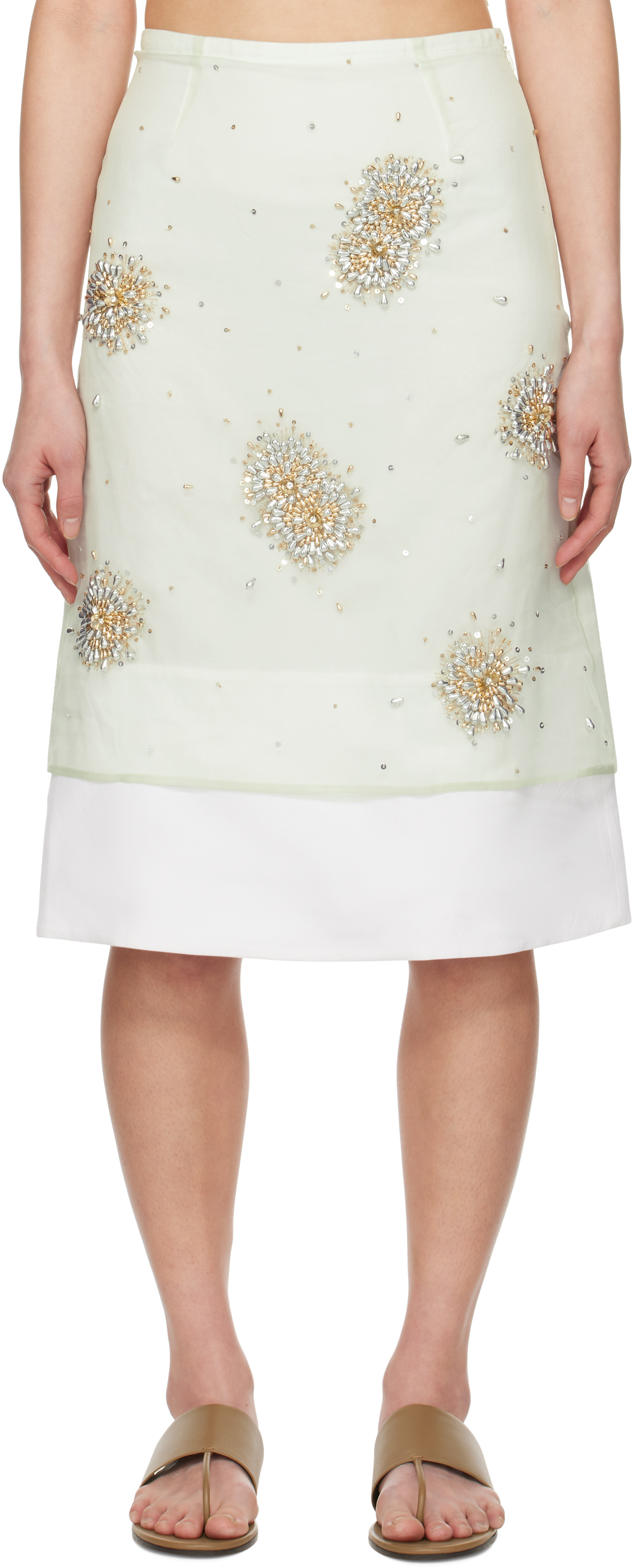 Green Triumph Embroidered Midi Skirt