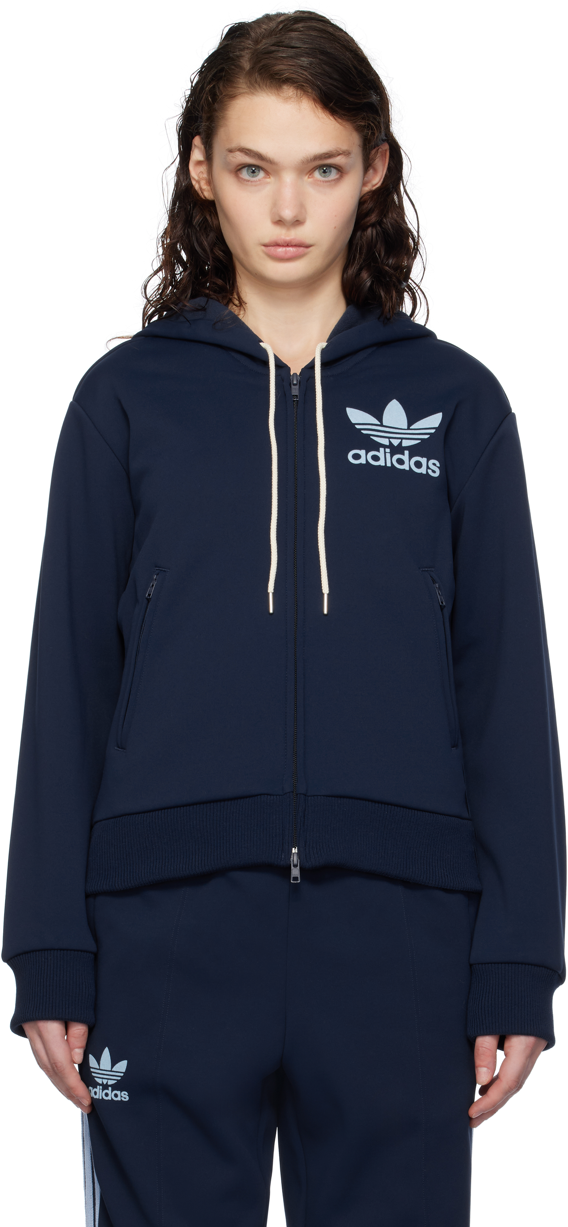 Shop Wales Bonner Navy Adidas Originals Edition Track Hoodie In Collegiate Navy