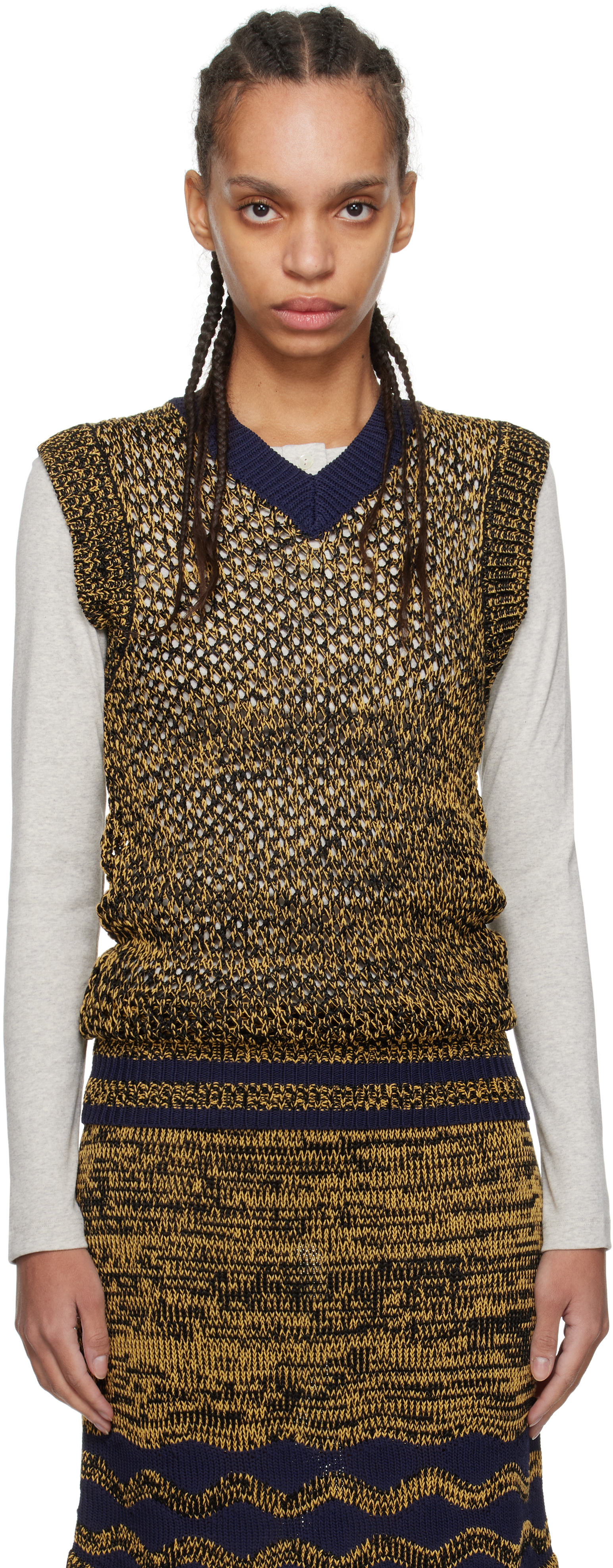 Navy 
Yellow Shade Knit Vest