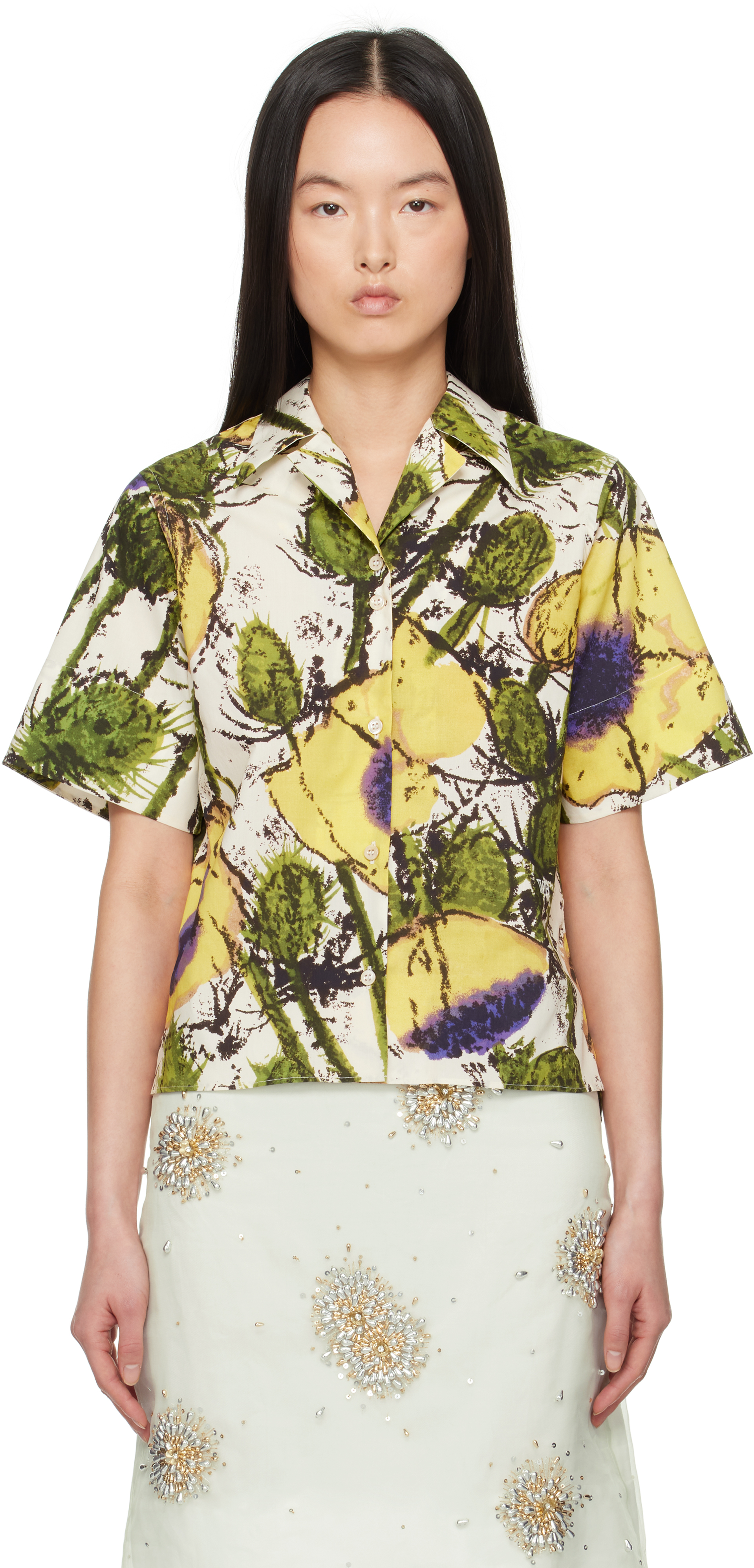 Wales Bonner Althea Floral Print Shirt In Poppy Yellow